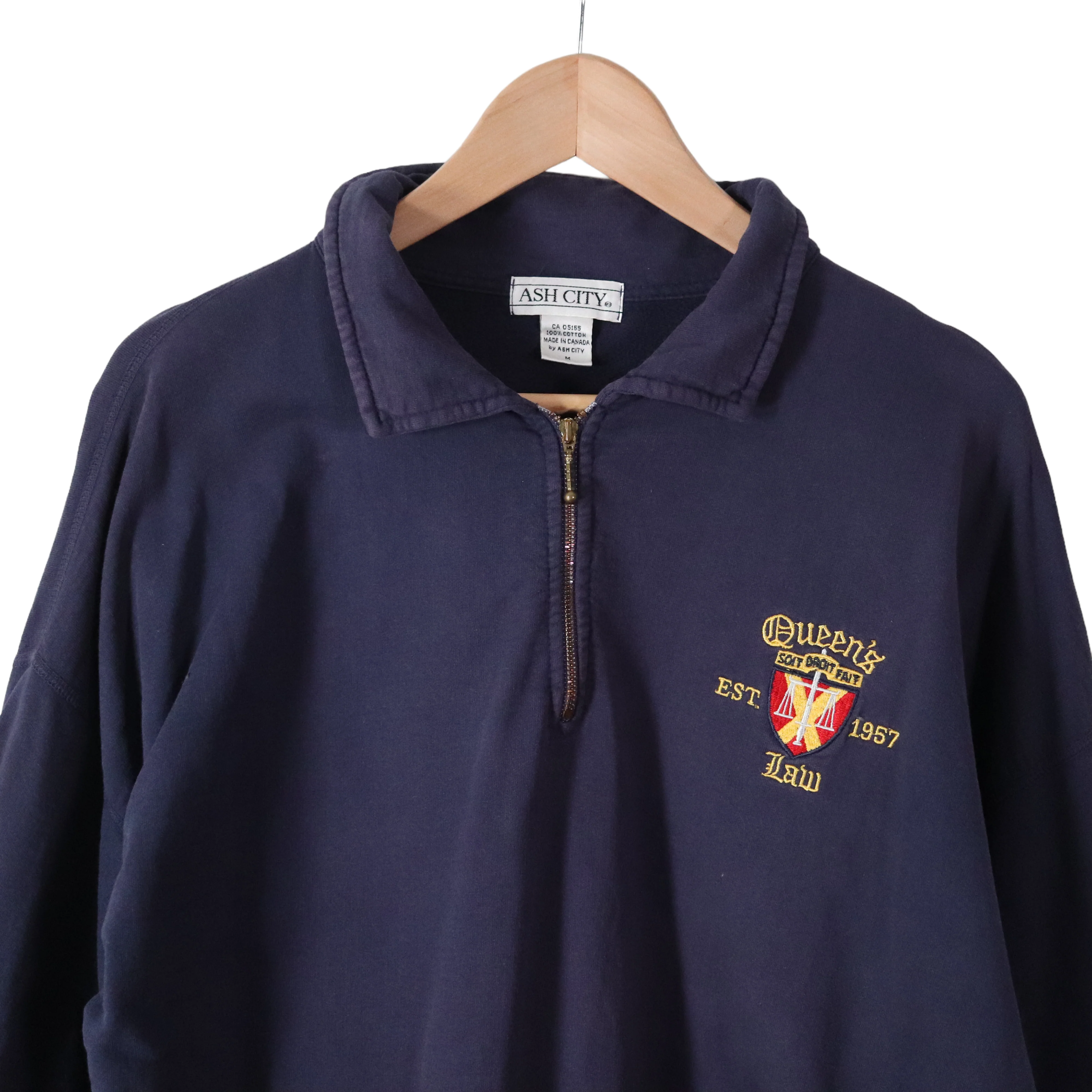 90s Queens Law School College Zip Neck Sweatshirt By Ash City - Image 3