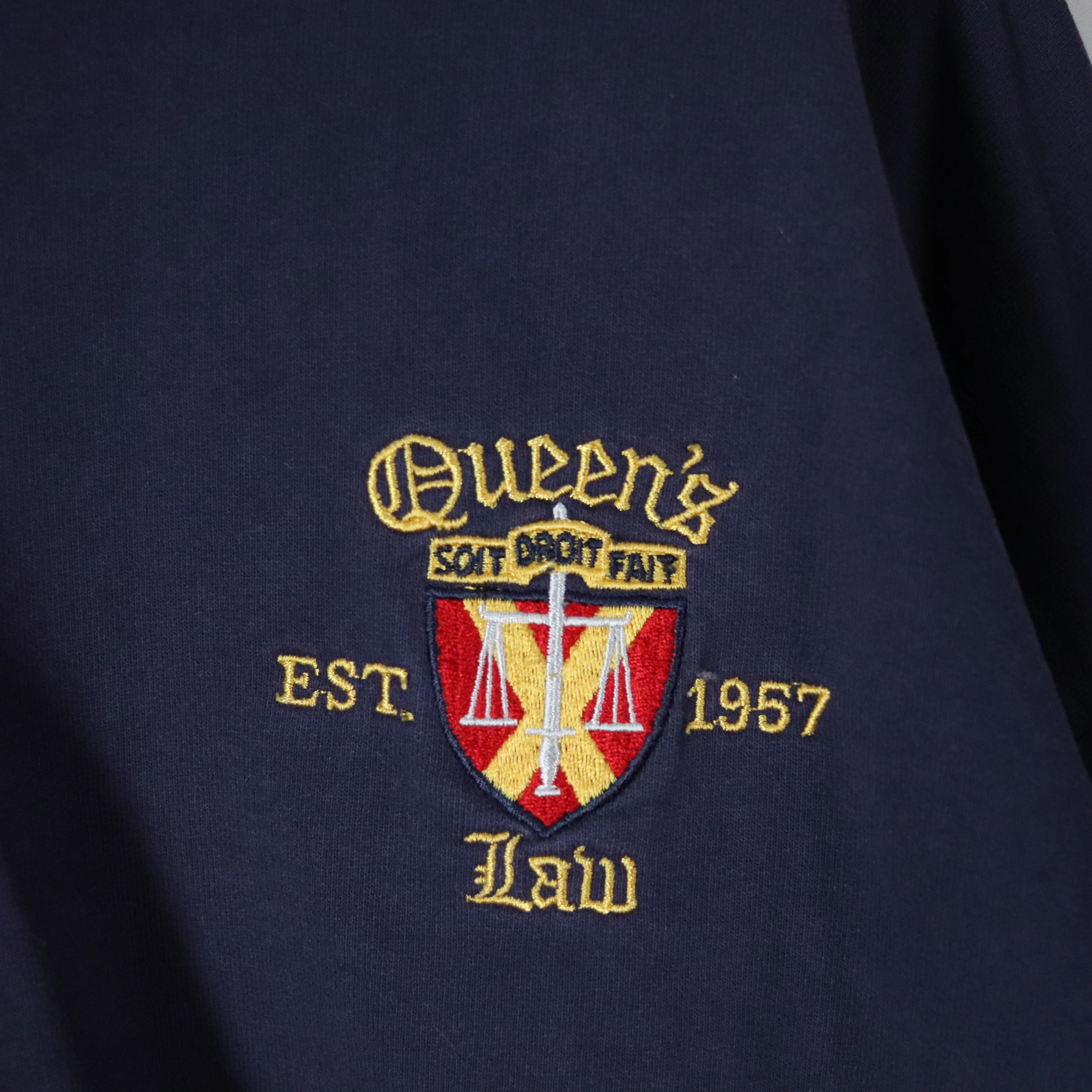90s Queens Law School College Zip Neck Sweatshirt By Ash City - Image 4