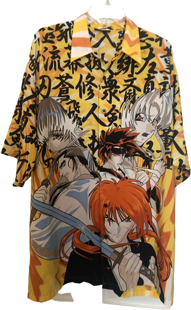 90s Rare Rurouni Kenshin Anime Print Buttom Up Shirt By Zam Urban Wear