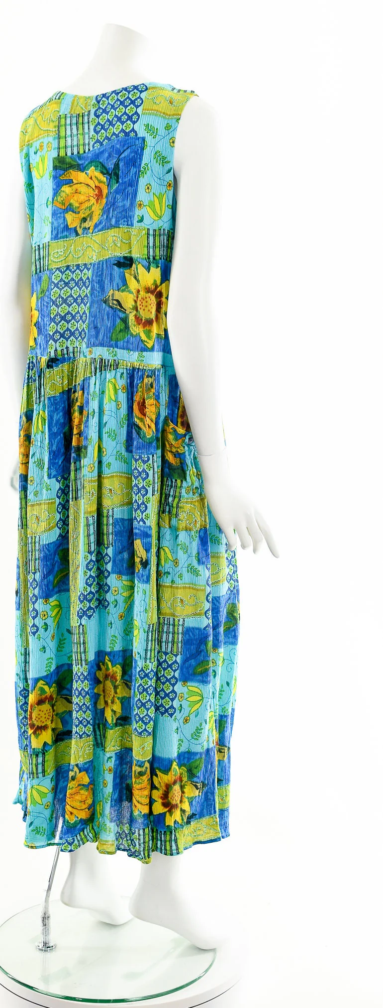 90s Rayon Blue Tone Sunflower Maxi Dress by Bila - Image 6