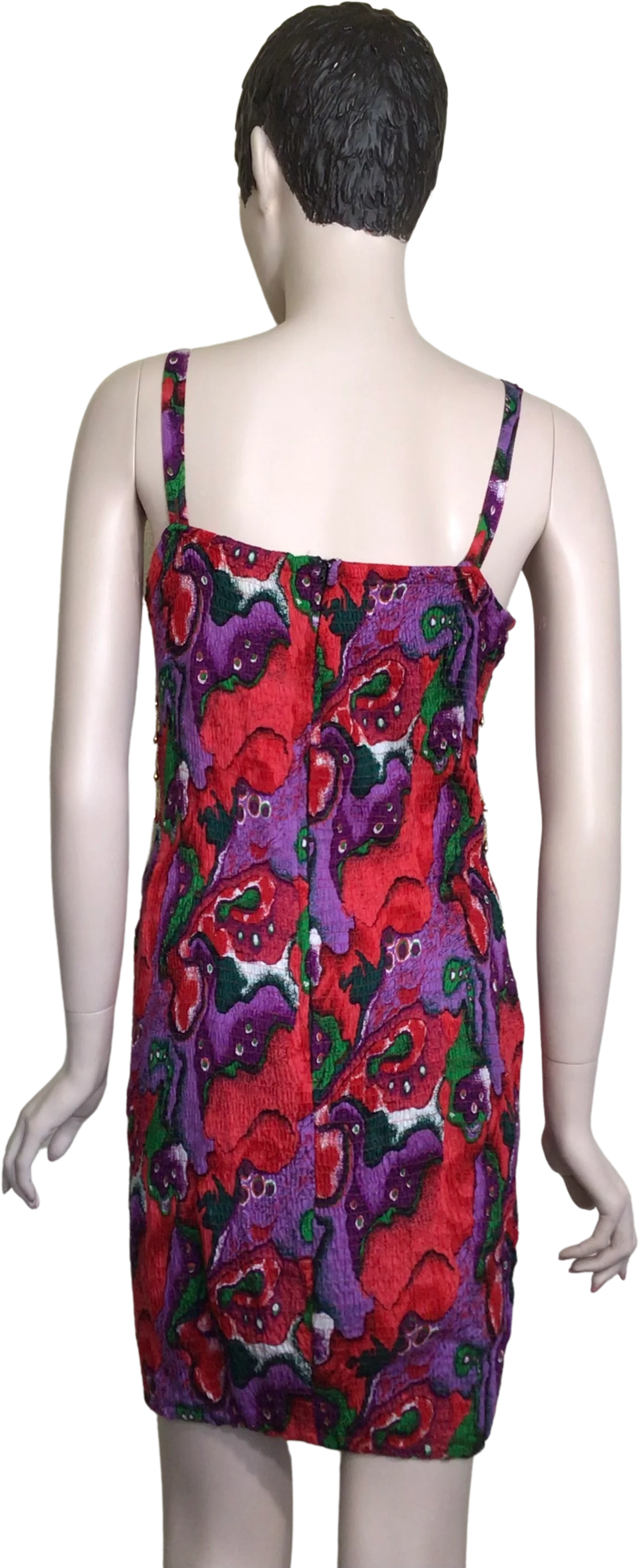90s Red Abstract Beaded Rhinestone Mini Dress By Lybra Collection - Image 2