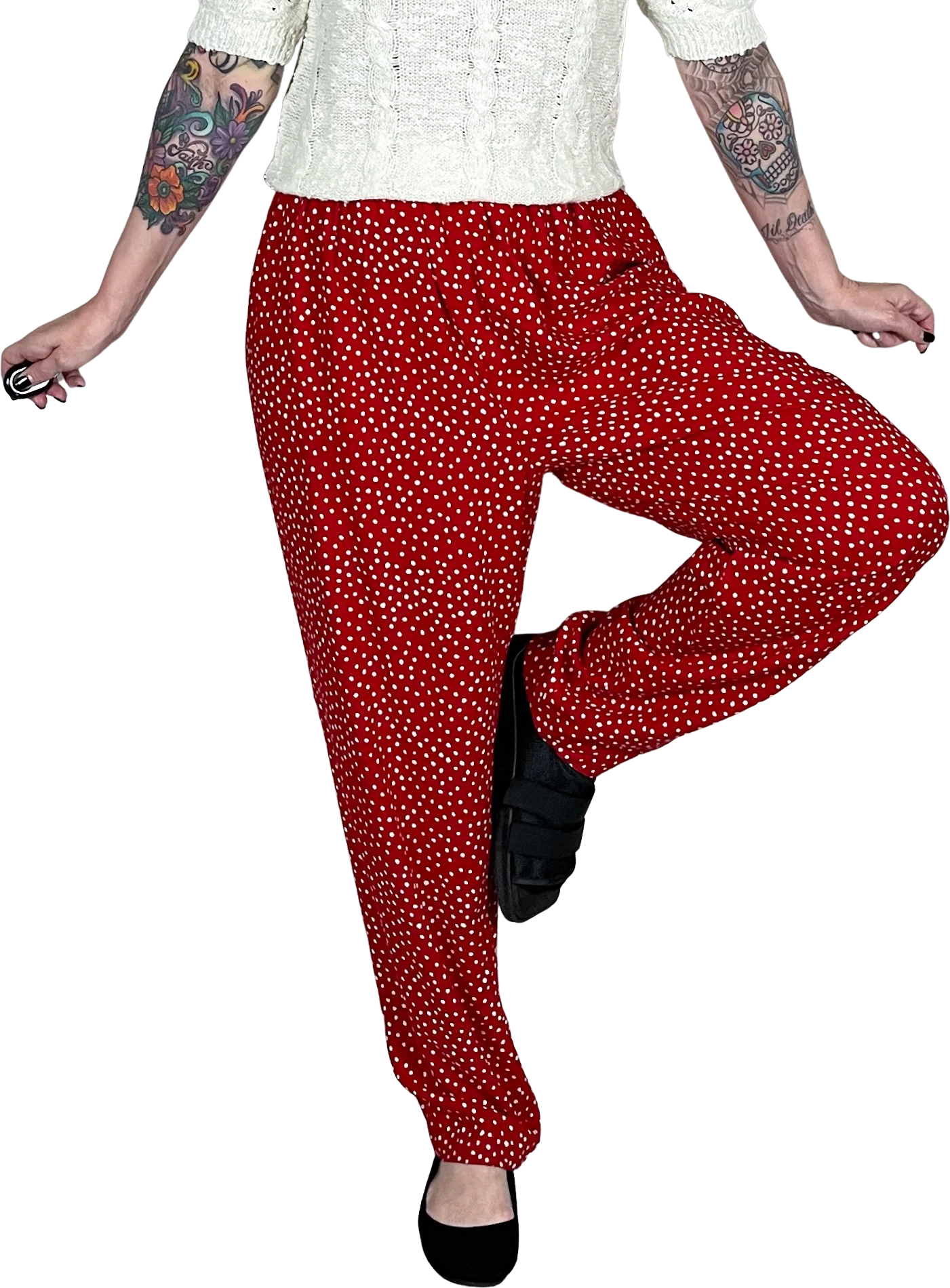 90s Red And White Polka Dot High Rise Pants By Laura Michelle