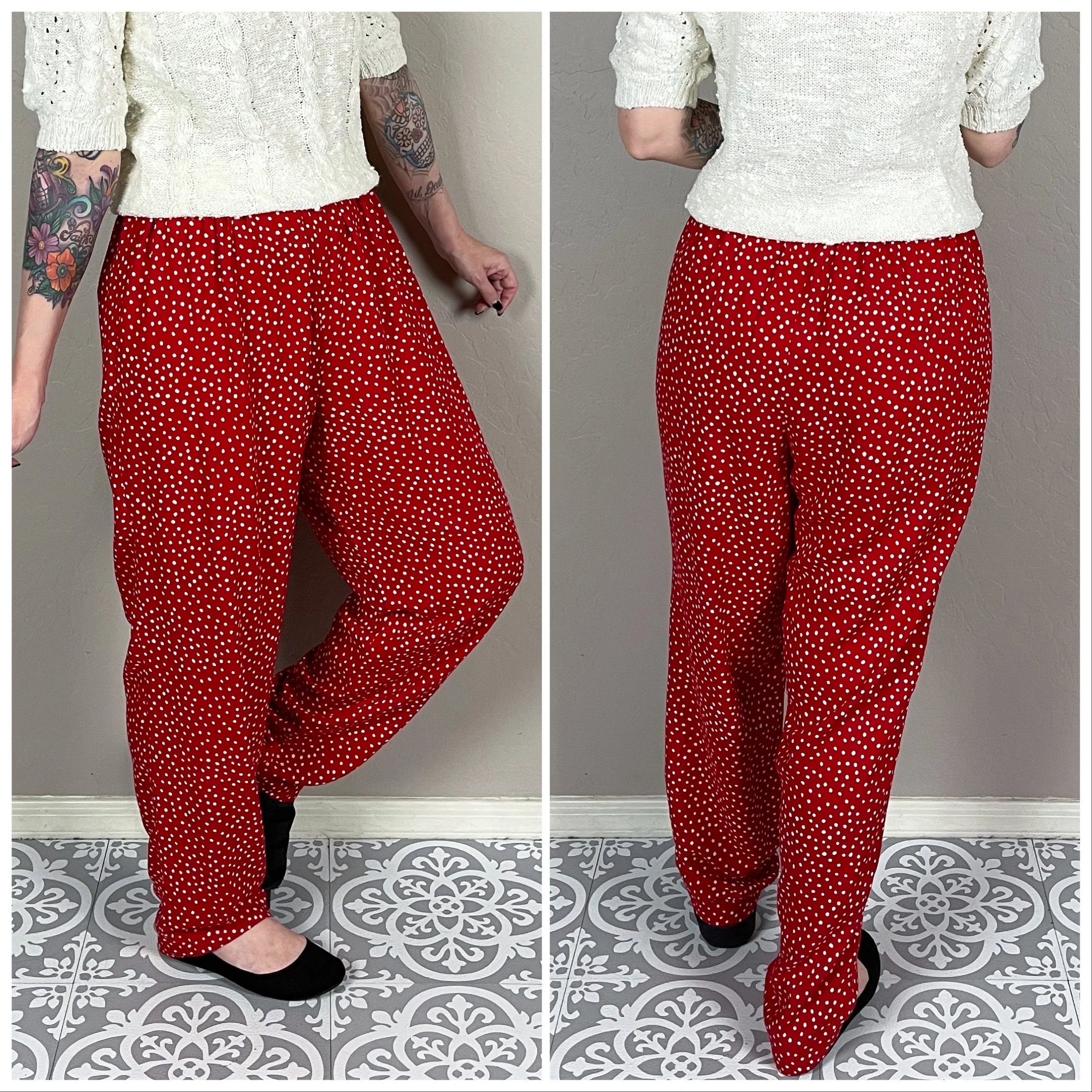 90s Red And White Polka Dot High Rise Pants By Laura Michelle - Image 2