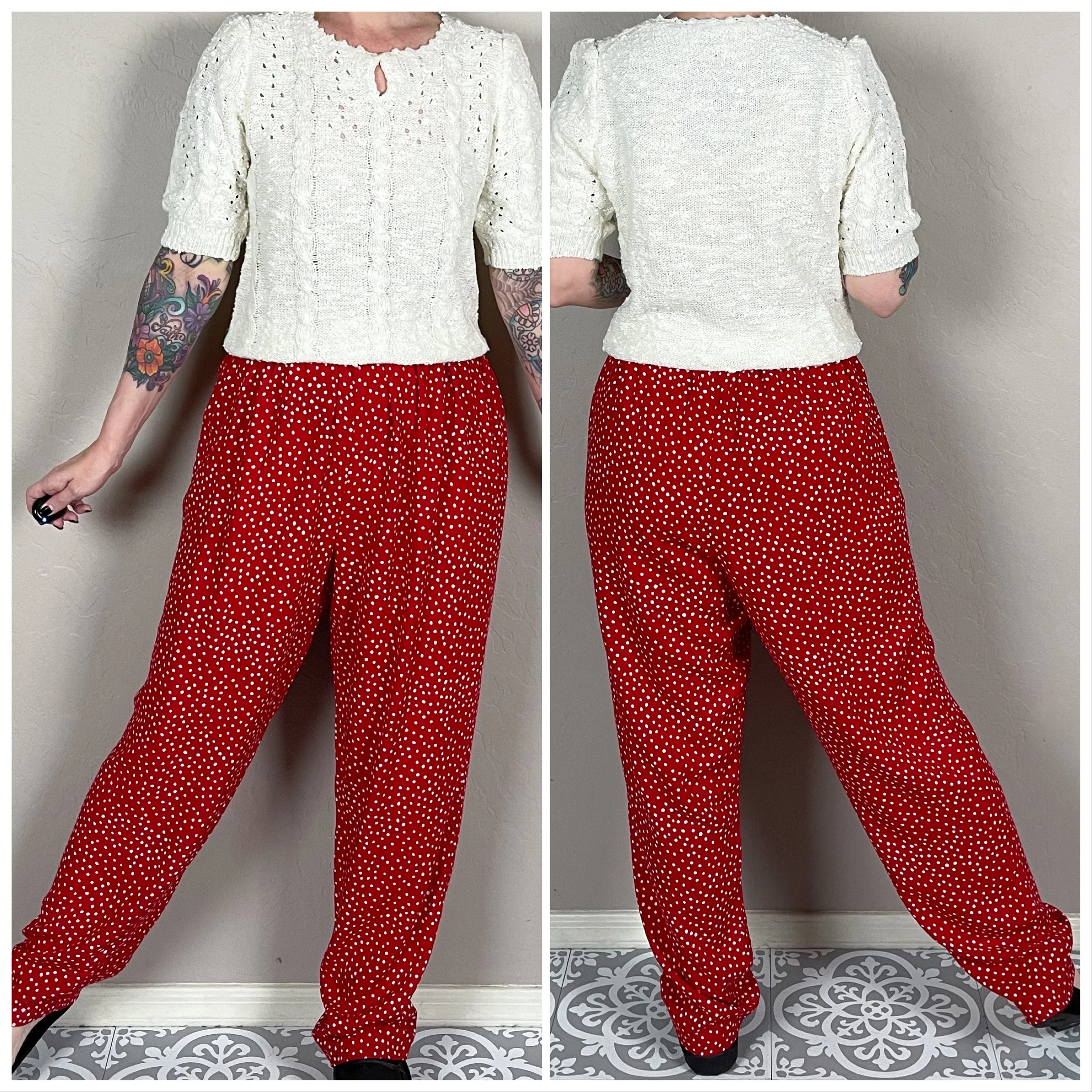 90s Red And White Polka Dot High Rise Pants By Laura Michelle - Image 3