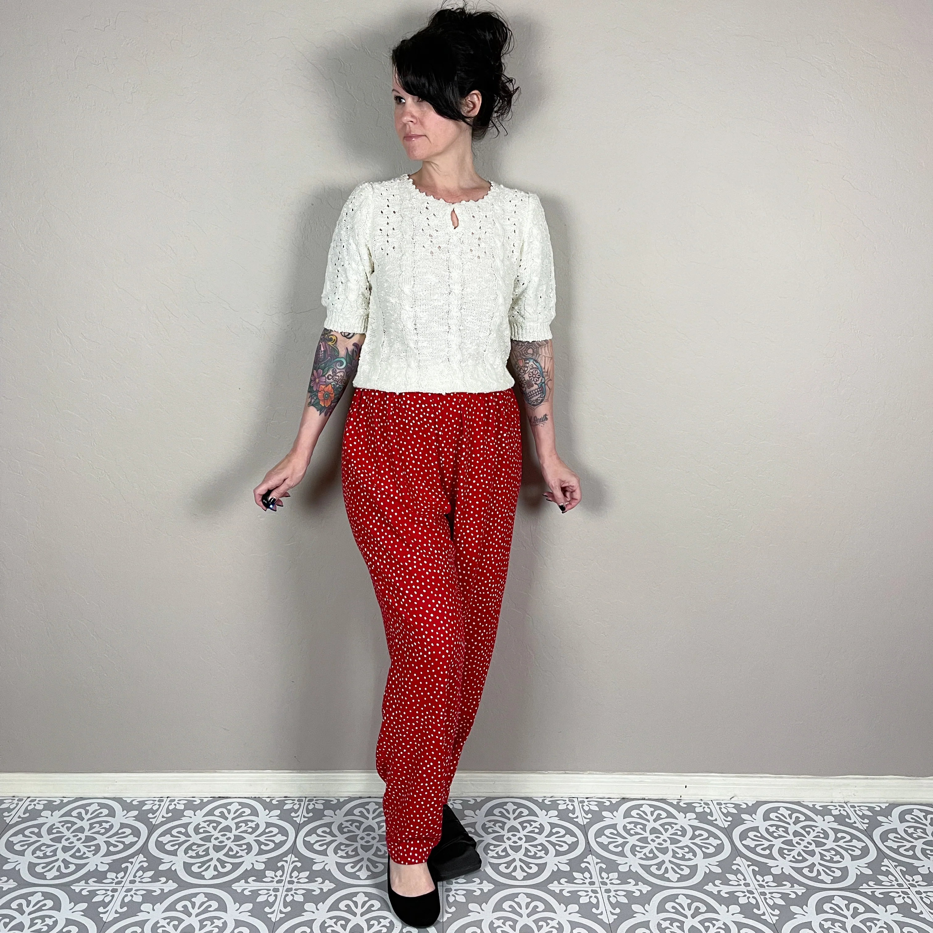 90s Red And White Polka Dot High Rise Pants By Laura Michelle - Image 4
