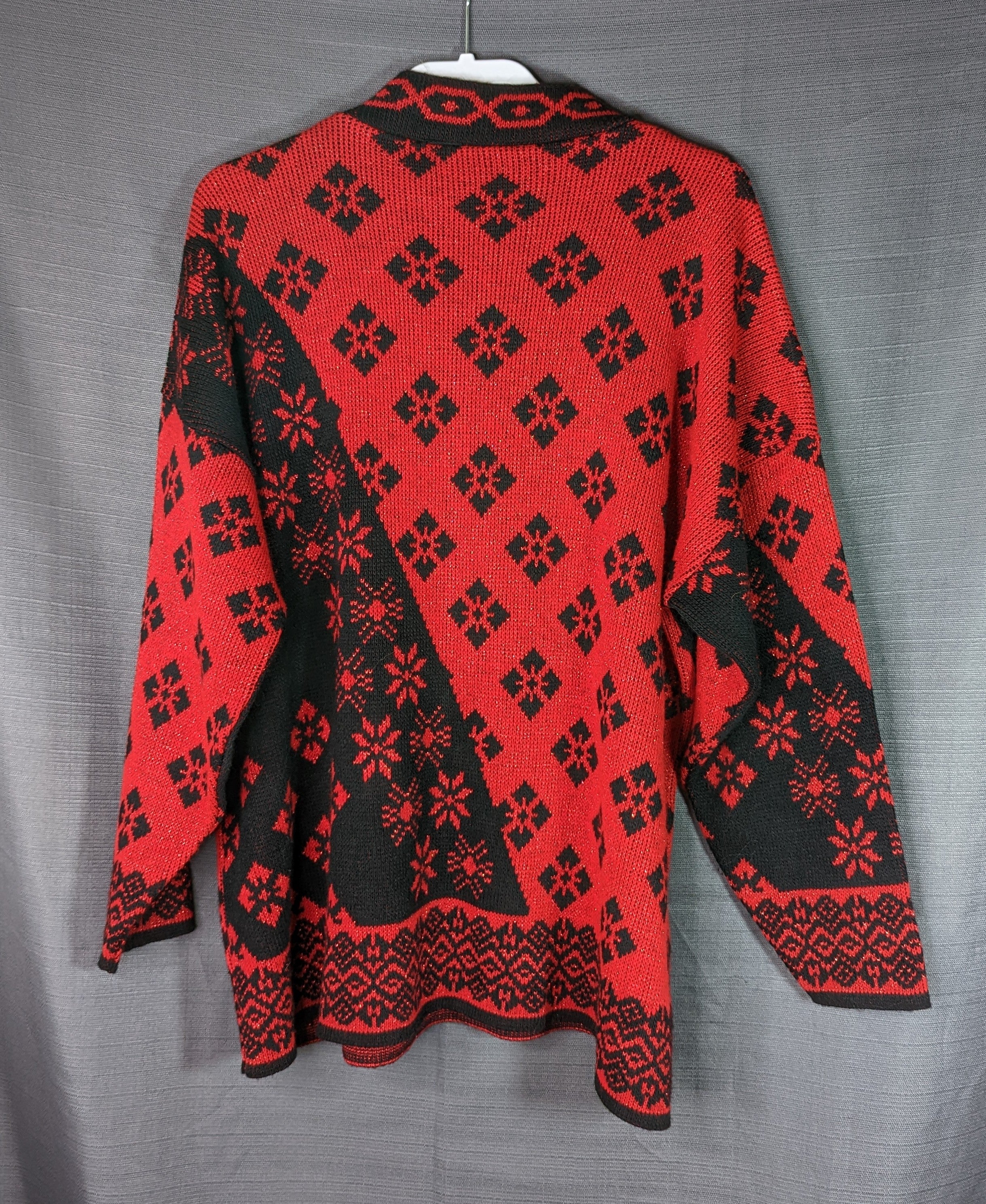 90s Red Black Sparkly Sweater Snowflakes Tunic By Trimmings - Image 10