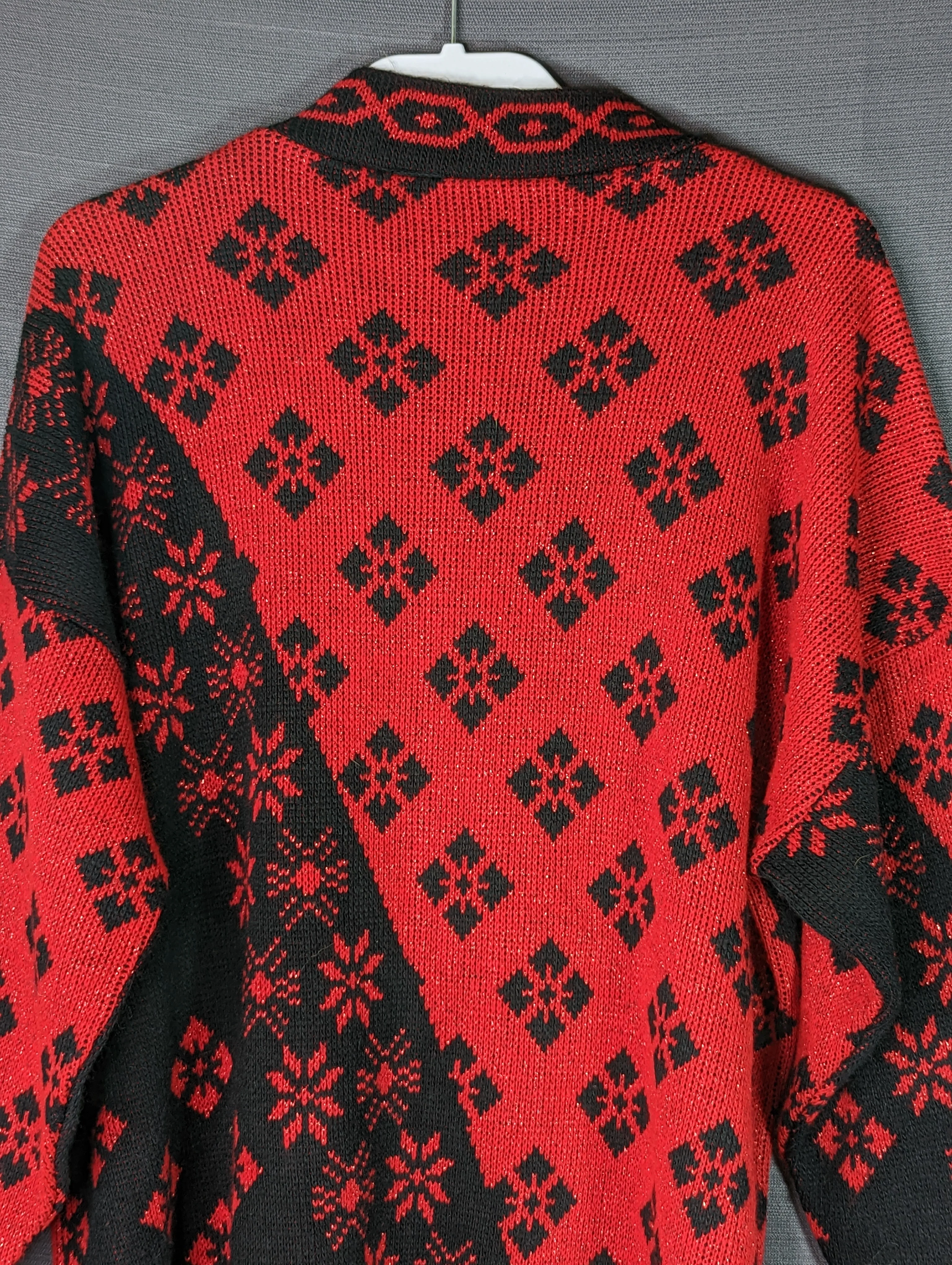 90s Red Black Sparkly Sweater Snowflakes Tunic By Trimmings - Image 11