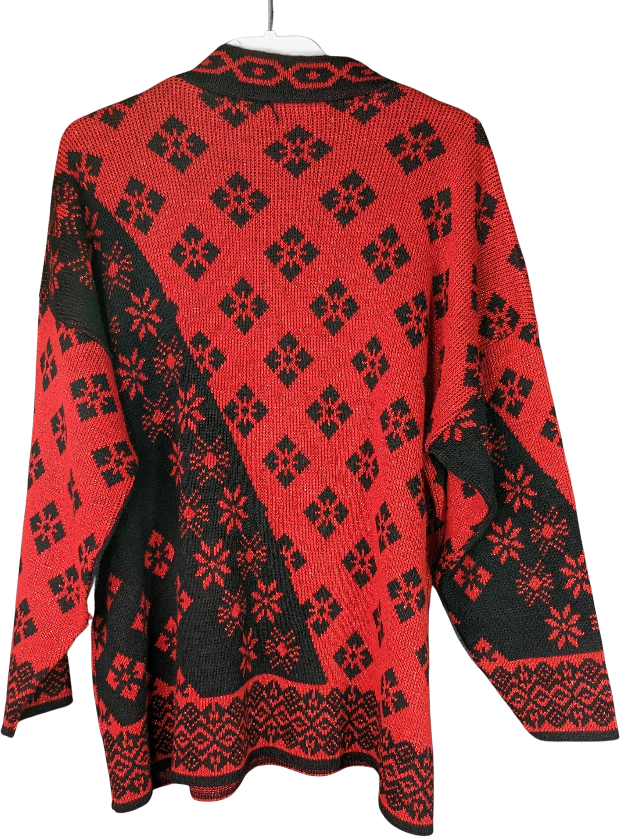 90s Red Black Sparkly Sweater Snowflakes Tunic By Trimmings - Image 2