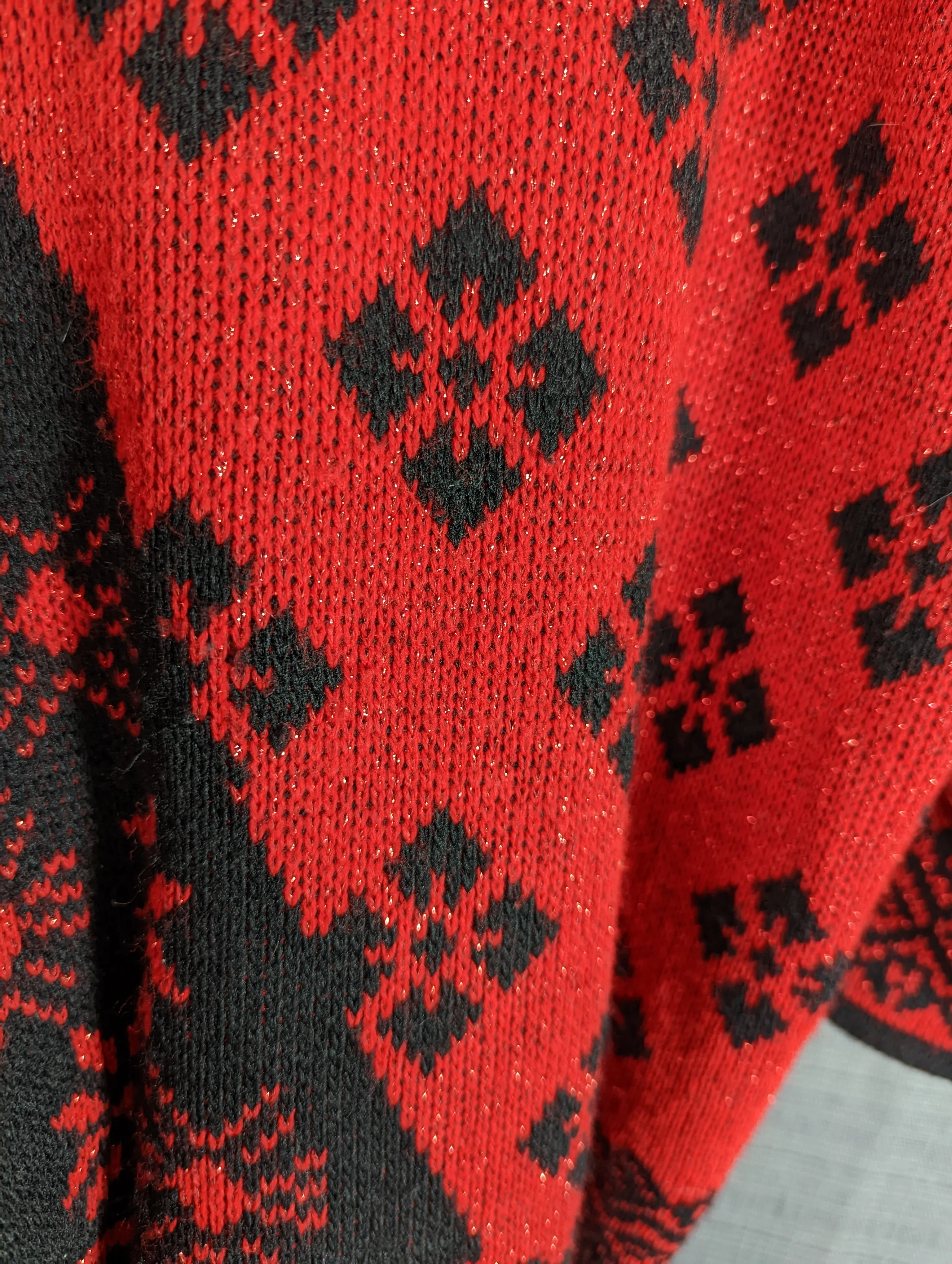 90s Red Black Sparkly Sweater Snowflakes Tunic By Trimmings - Image 6