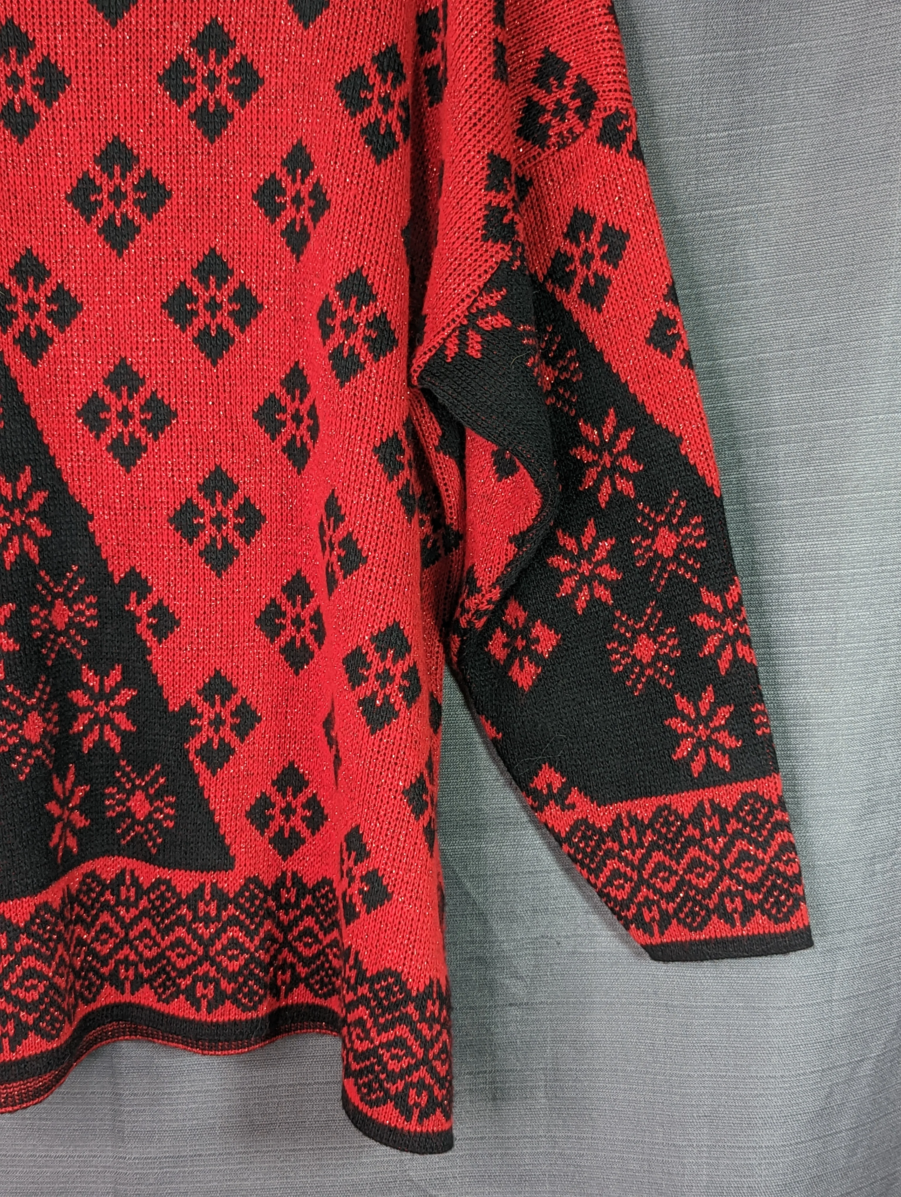 90s Red Black Sparkly Sweater Snowflakes Tunic By Trimmings - Image 7