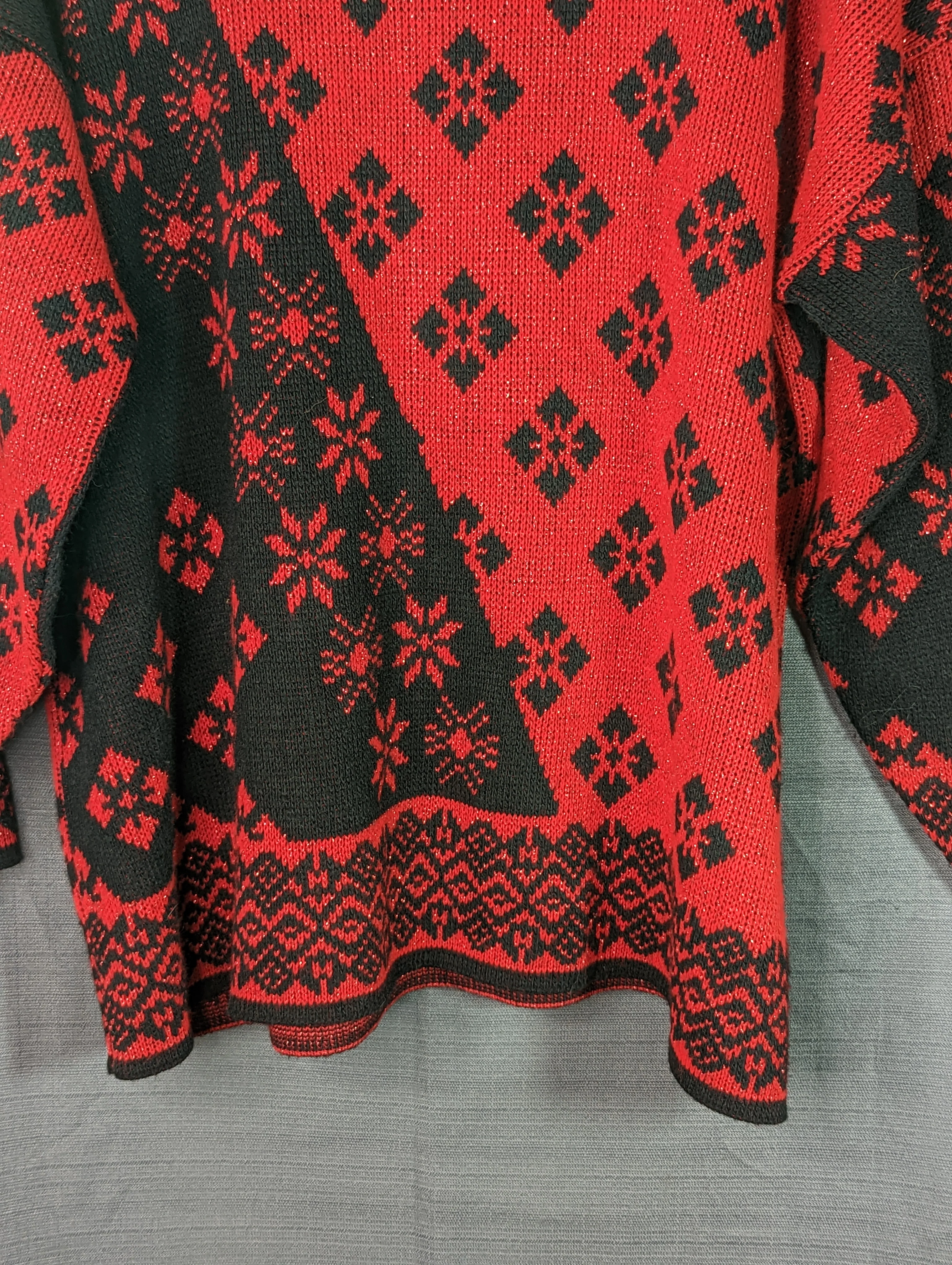 90s Red Black Sparkly Sweater Snowflakes Tunic By Trimmings - Image 9
