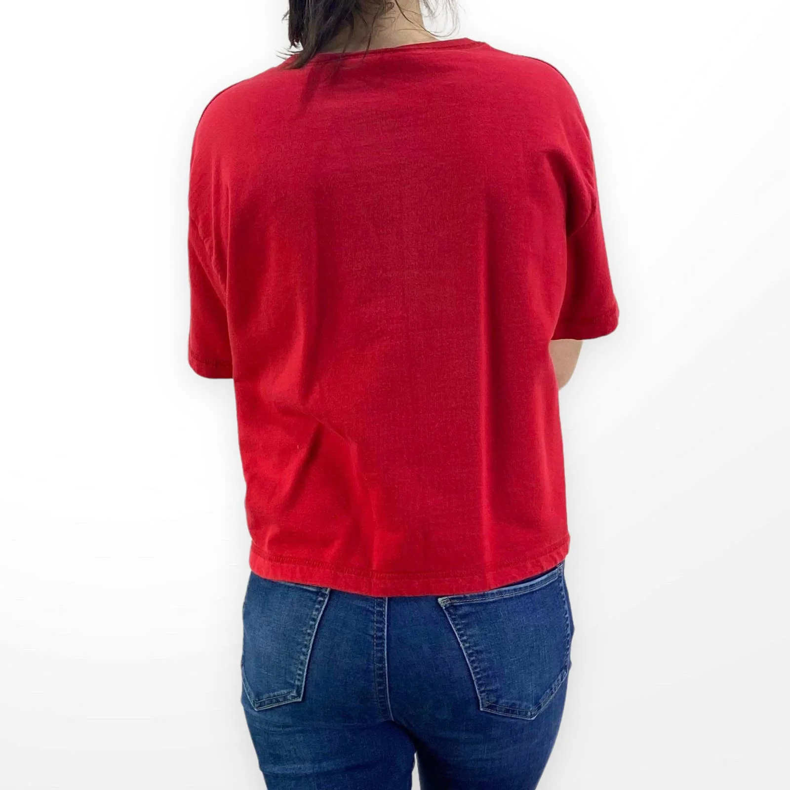 90s Red Cotton Short Sleeve Center Seam Pocket Tee by SJB Sport - Image 2