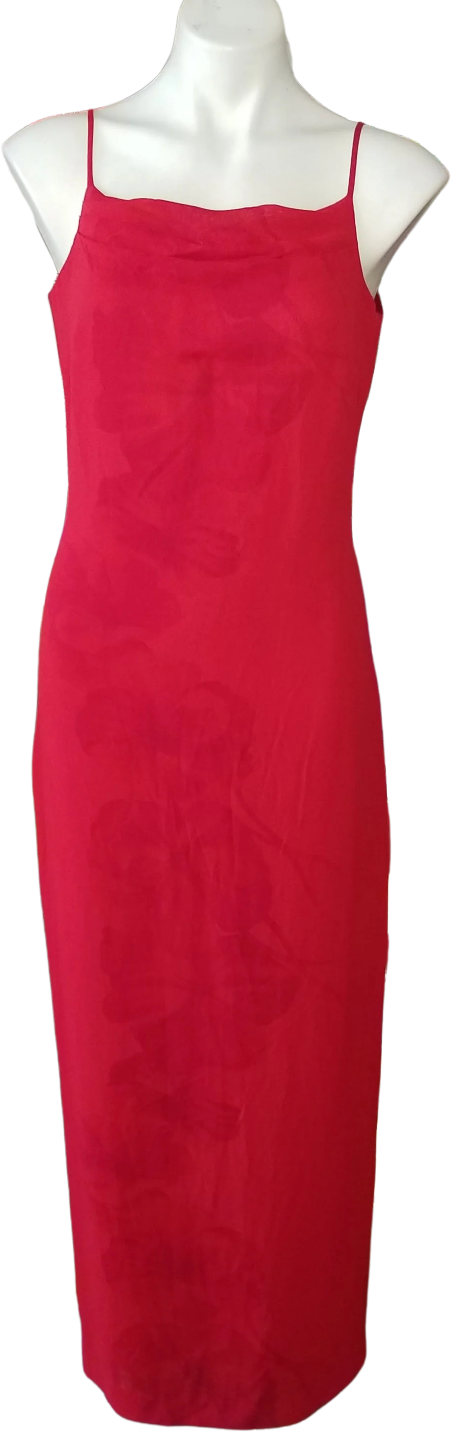 90s Red Cowl Neck Chiffon Gown Subtle Floral Print By Lori Weidner Evenings