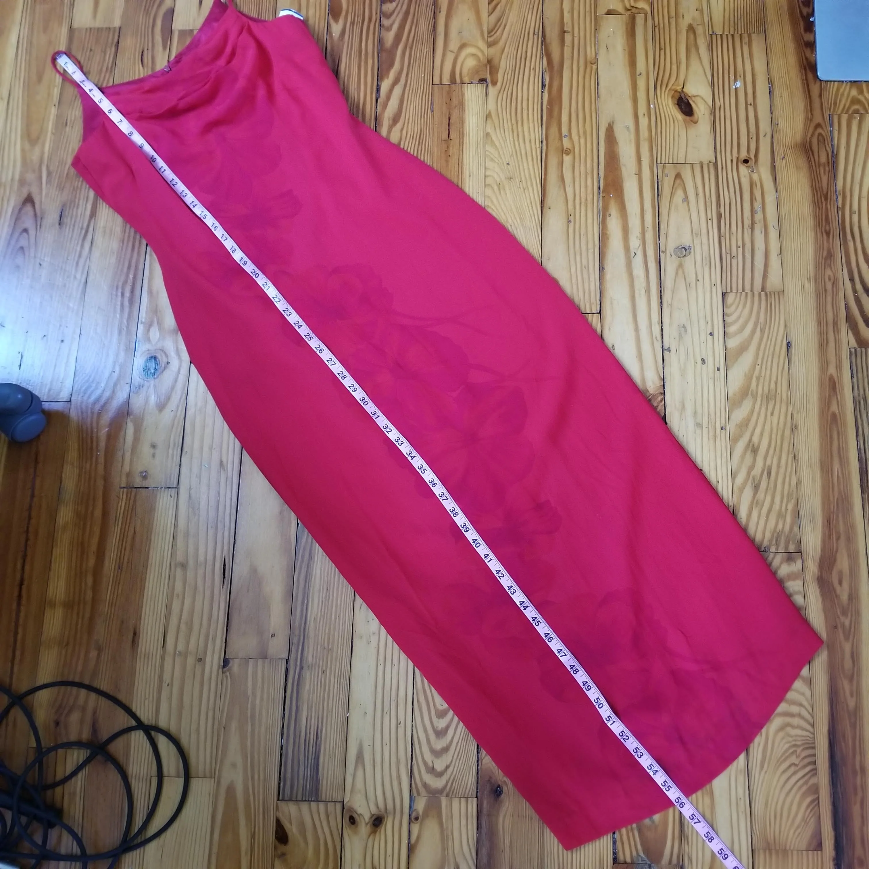 90s Red Cowl Neck Chiffon Gown Subtle Floral Print By Lori Weidner Evenings - Image 12