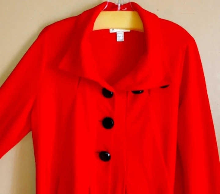 90s Red Flare Soft Texture Jacket Large Buttons By Joseph Ribkoff - Image 5
