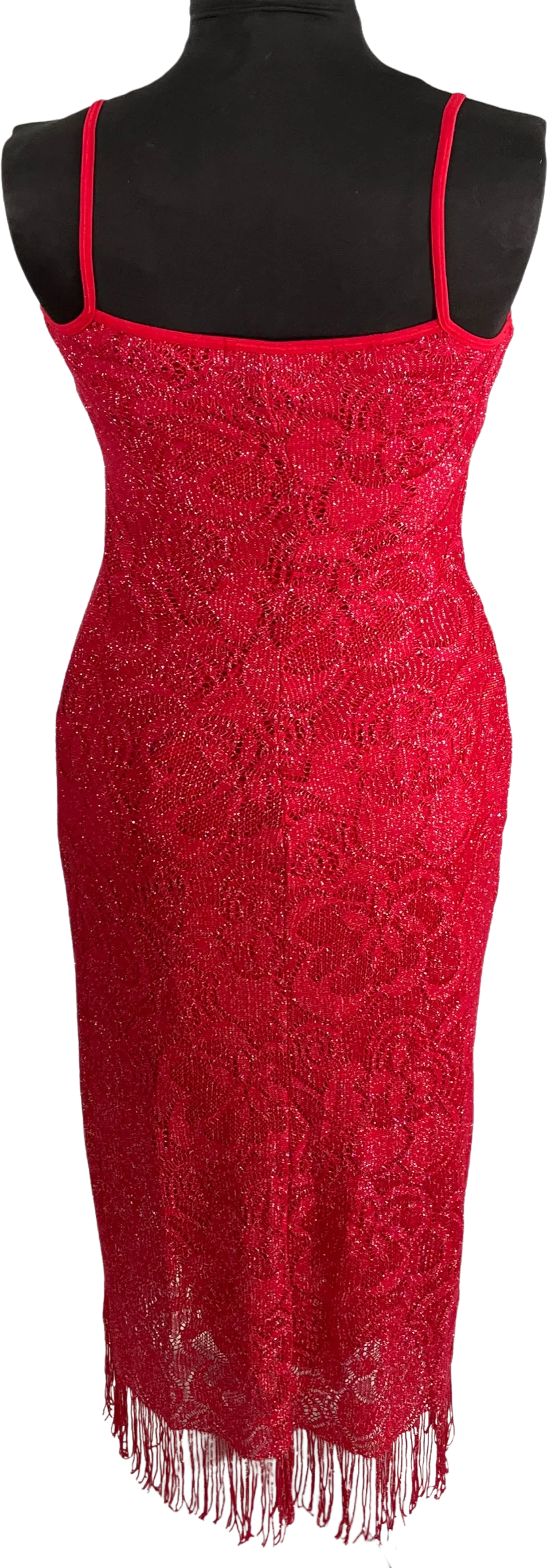 90s Red Metallic Mesh Maxi Bodycon Dress - Image 2
