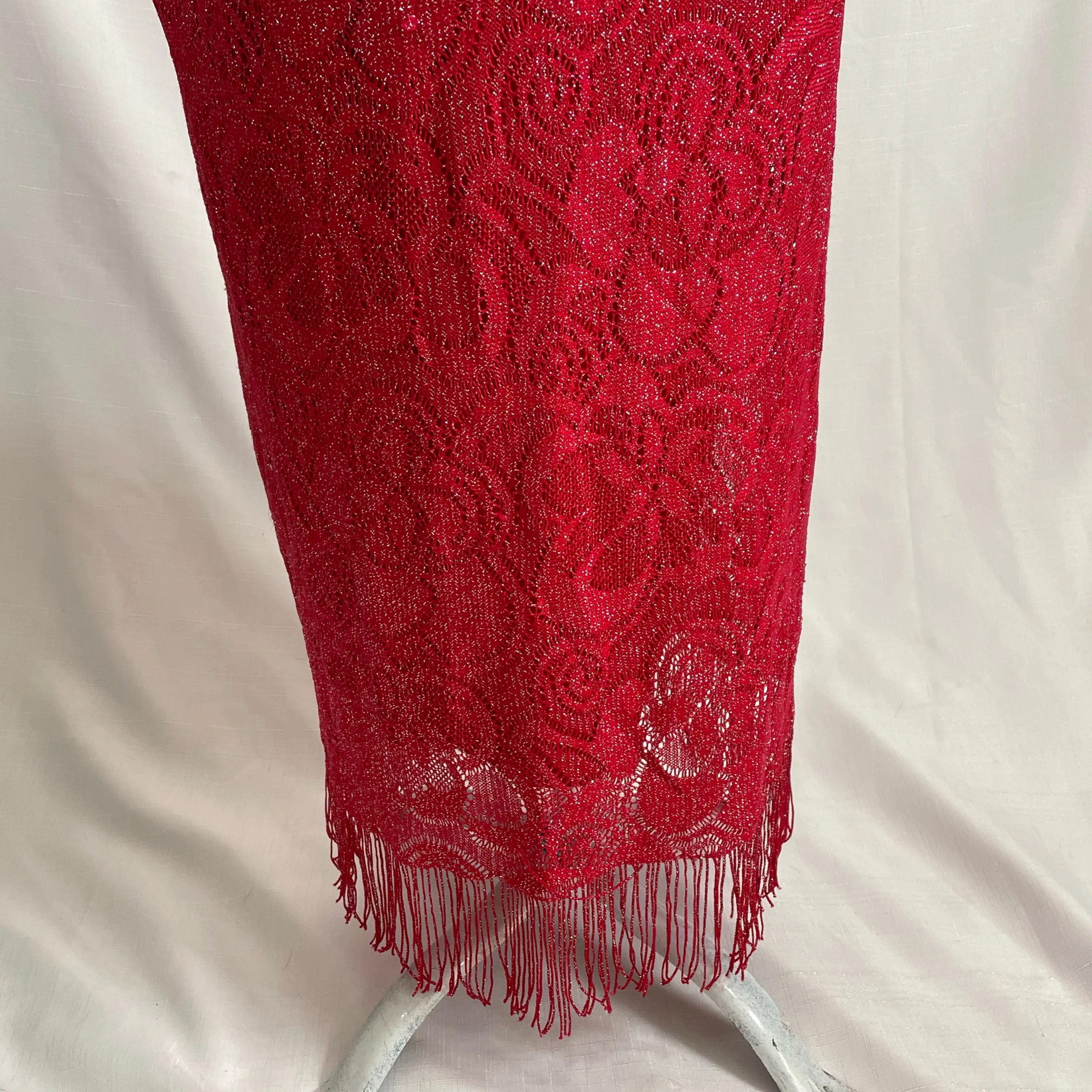 90s Red Metallic Mesh Maxi Bodycon Dress - Image 9
