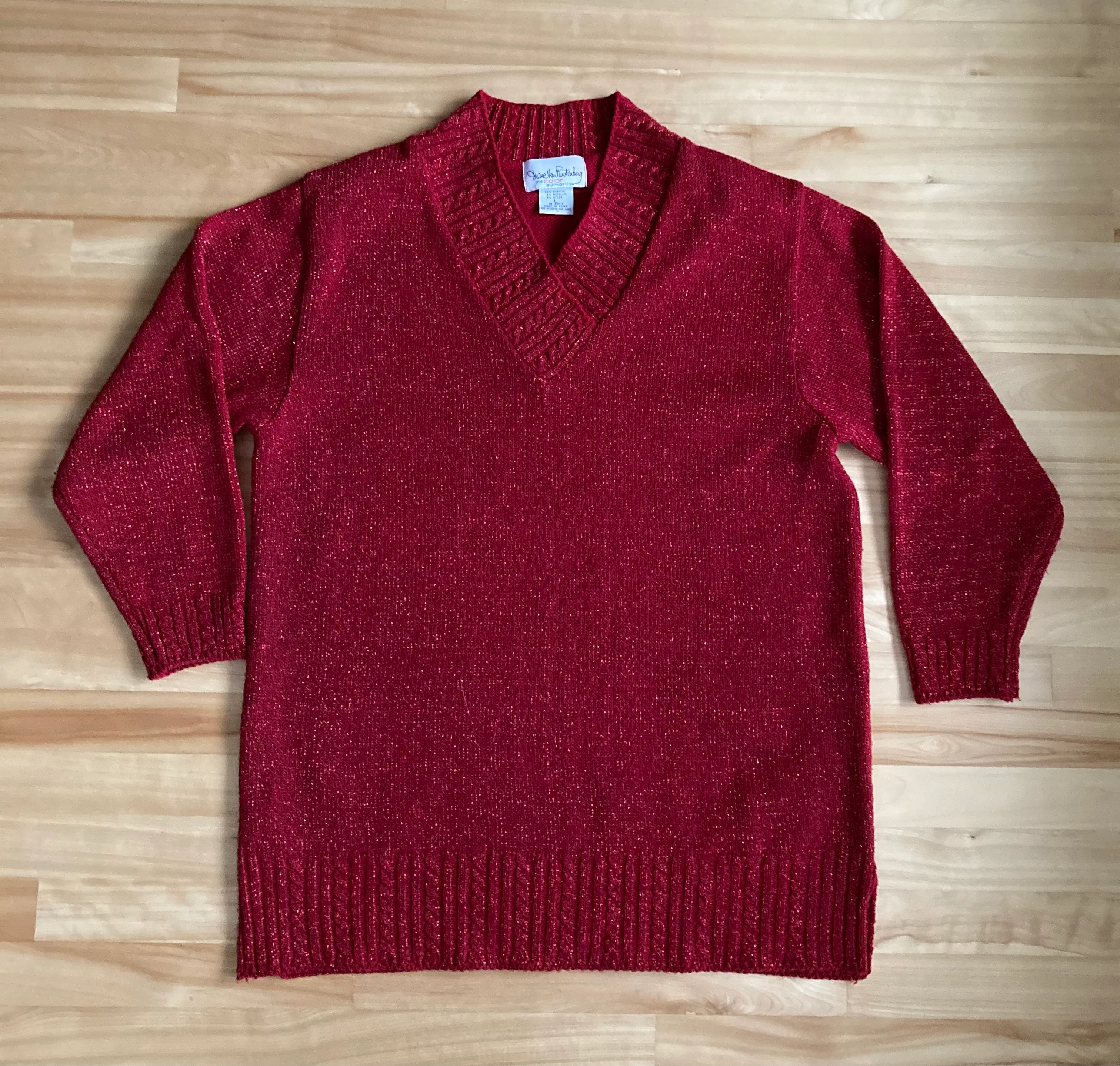 90s Red Metallic Tunic Sweater By Diane Von Furstenberg The Color Authority - Image 6