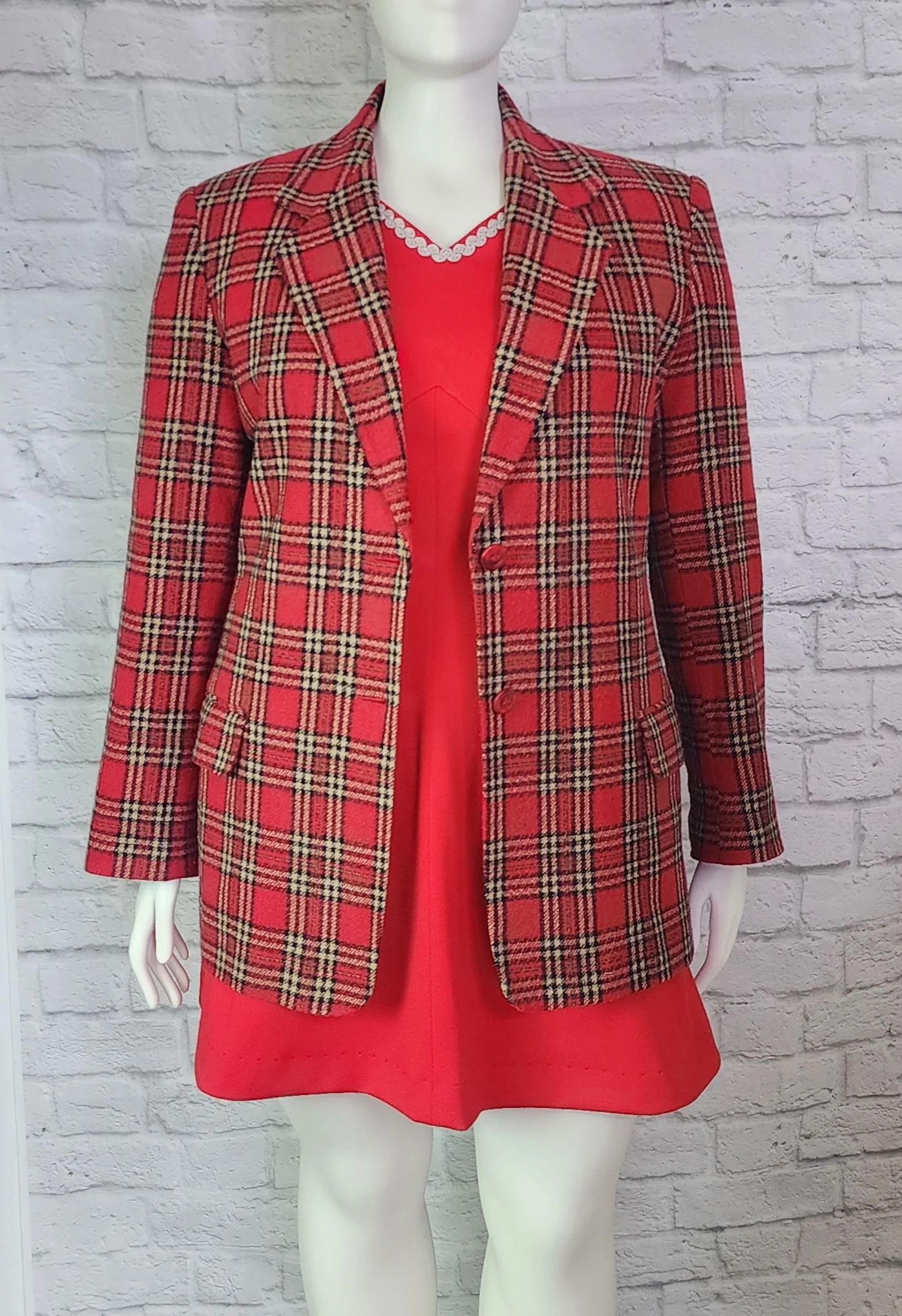 90s Red Plaid Blazer Suit Jacket Long Oversized Cut By Laura Gayle - Image 5