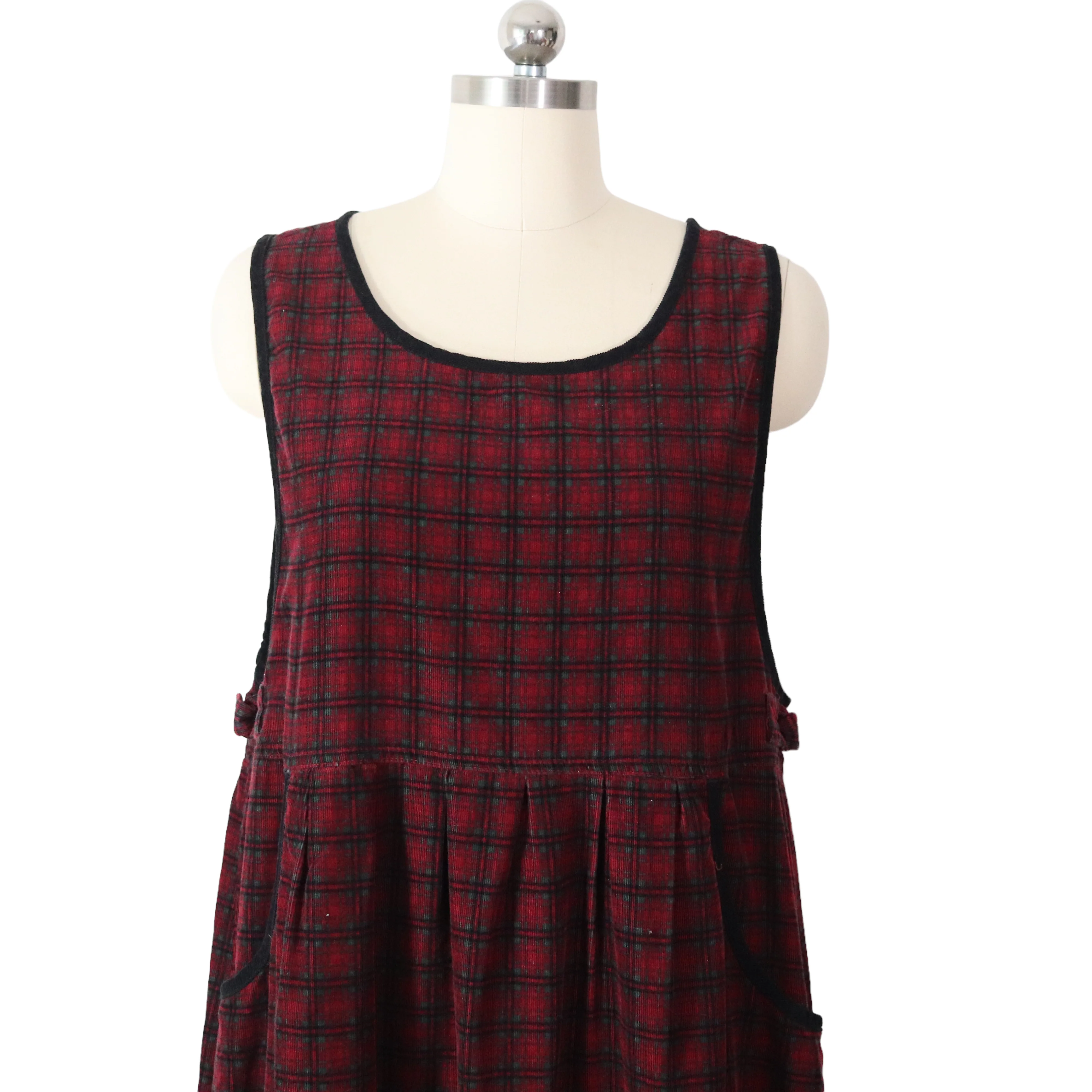 90s Red Plaid Corduroy Pinafore Jumper Dress Holiday By Erika - Image 3