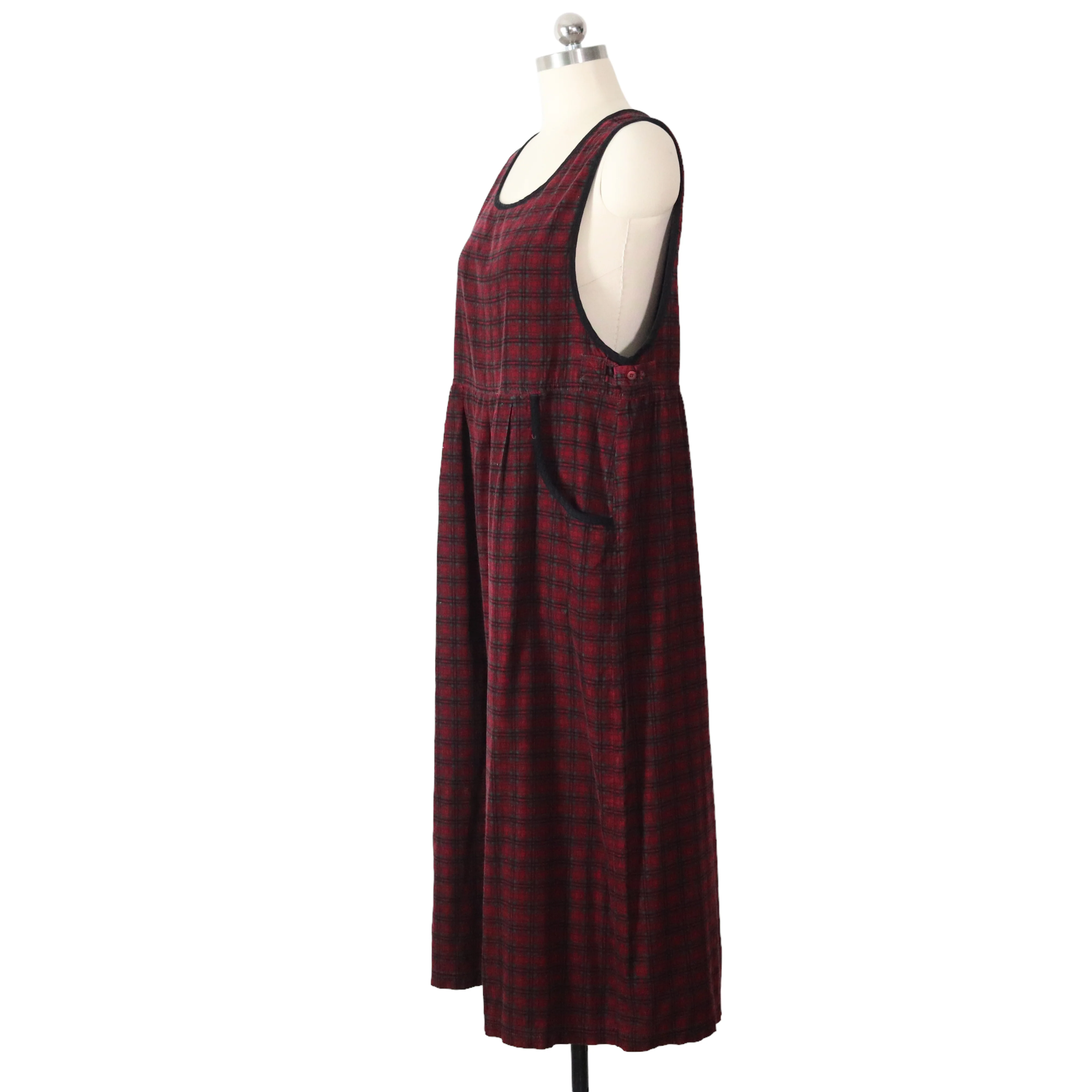 90s Red Plaid Corduroy Pinafore Jumper Dress Holiday By Erika - Image 4