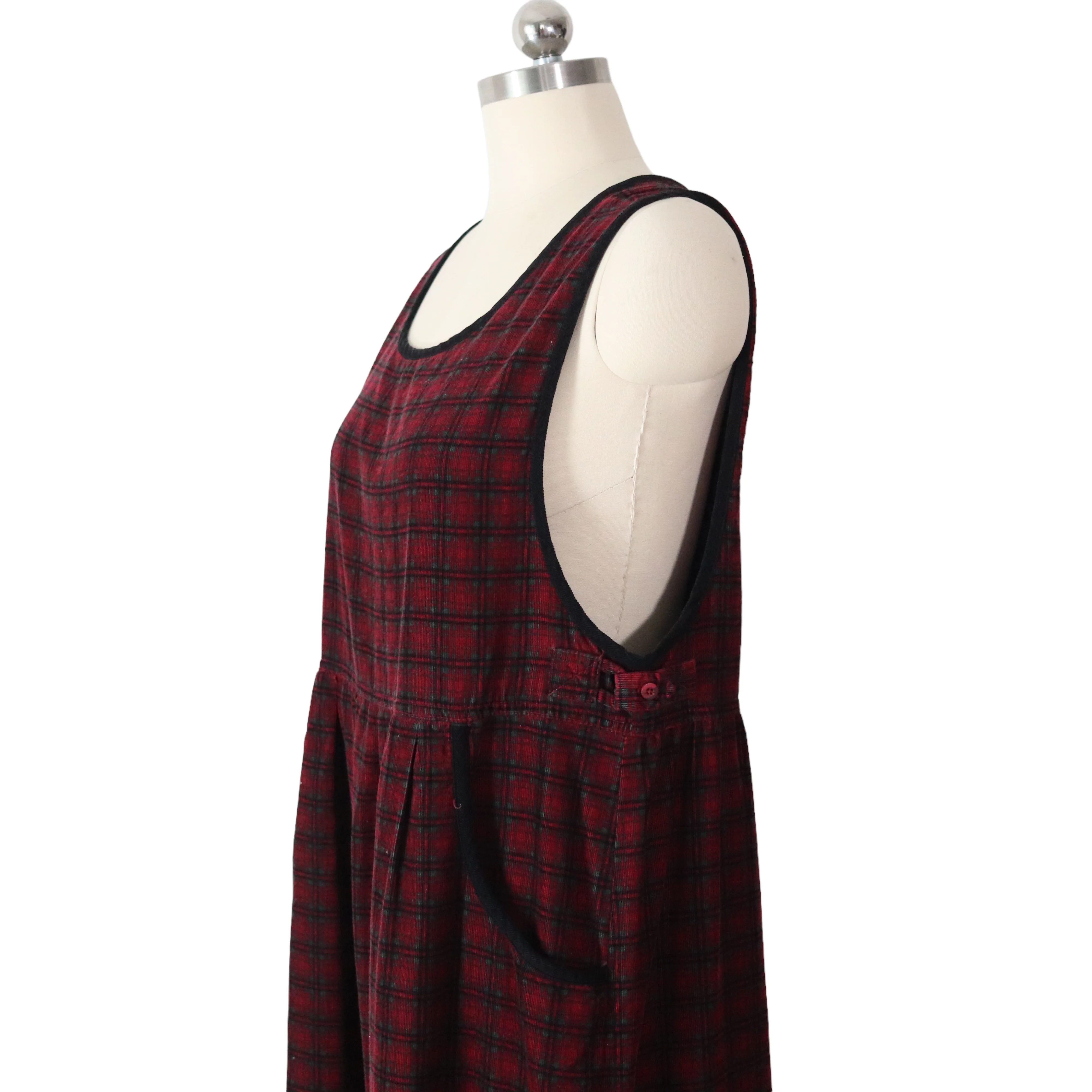 90s Red Plaid Corduroy Pinafore Jumper Dress Holiday By Erika - Image 5