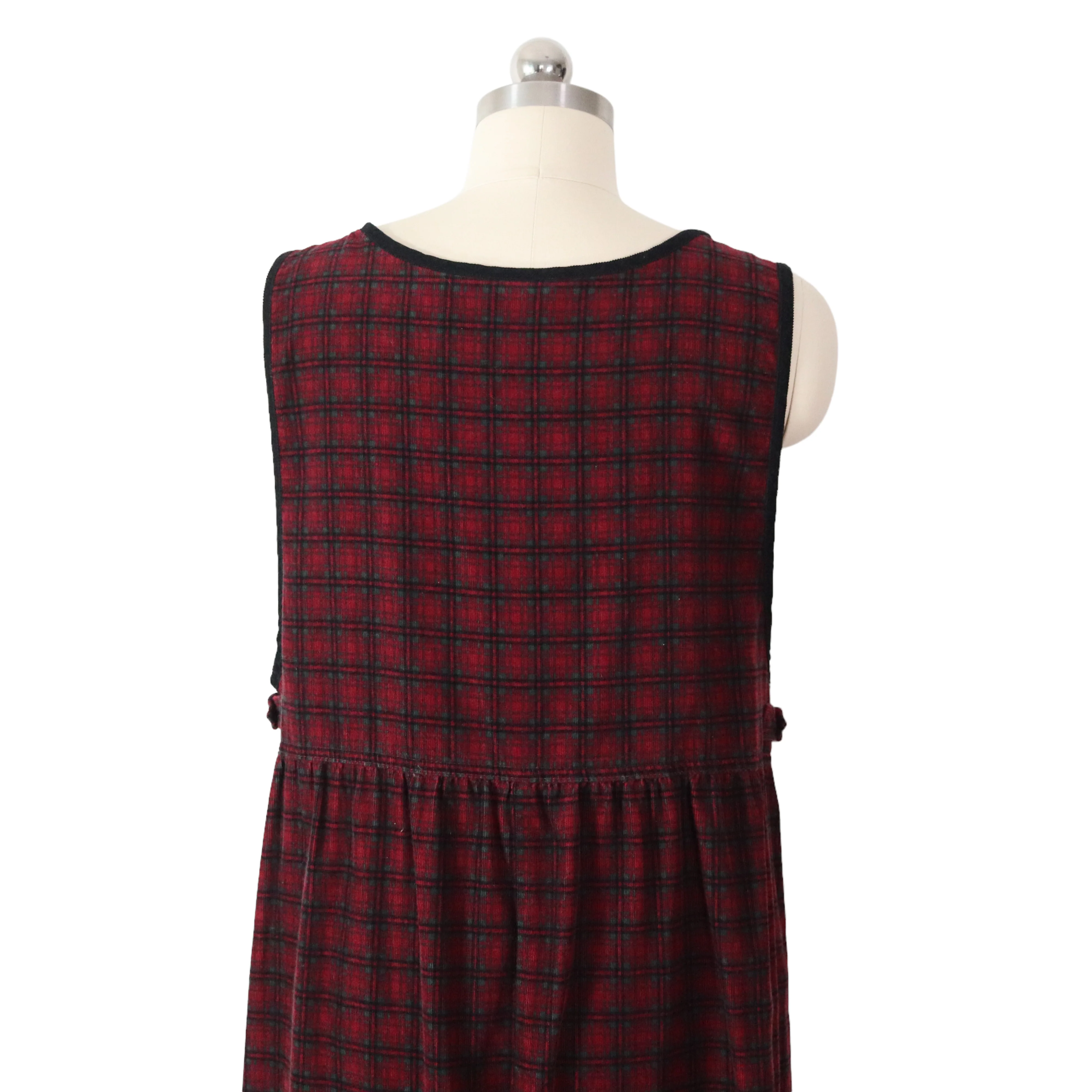 90s Red Plaid Corduroy Pinafore Jumper Dress Holiday By Erika - Image 6