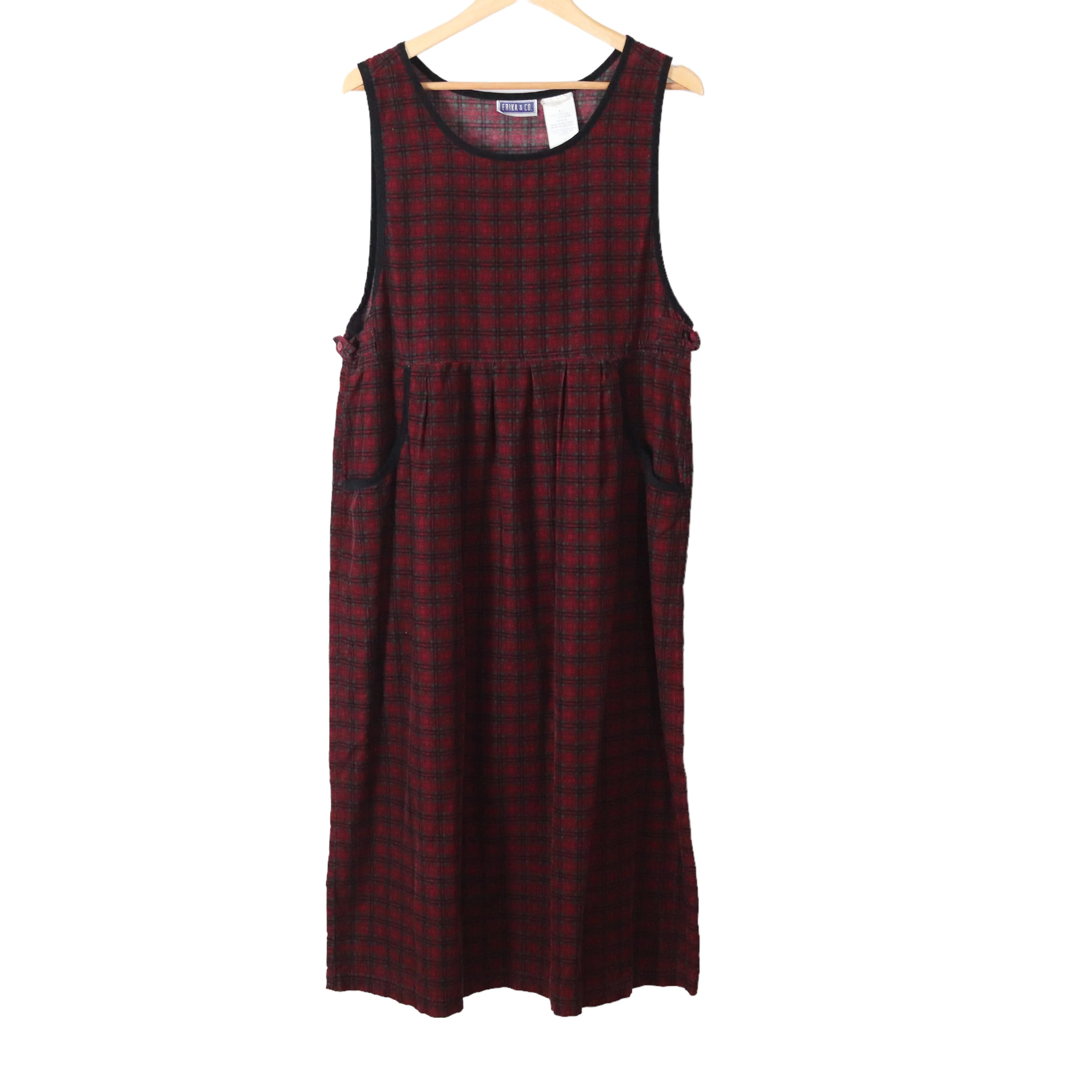 90s Red Plaid Corduroy Pinafore Jumper Dress Holiday By Erika - Image 7