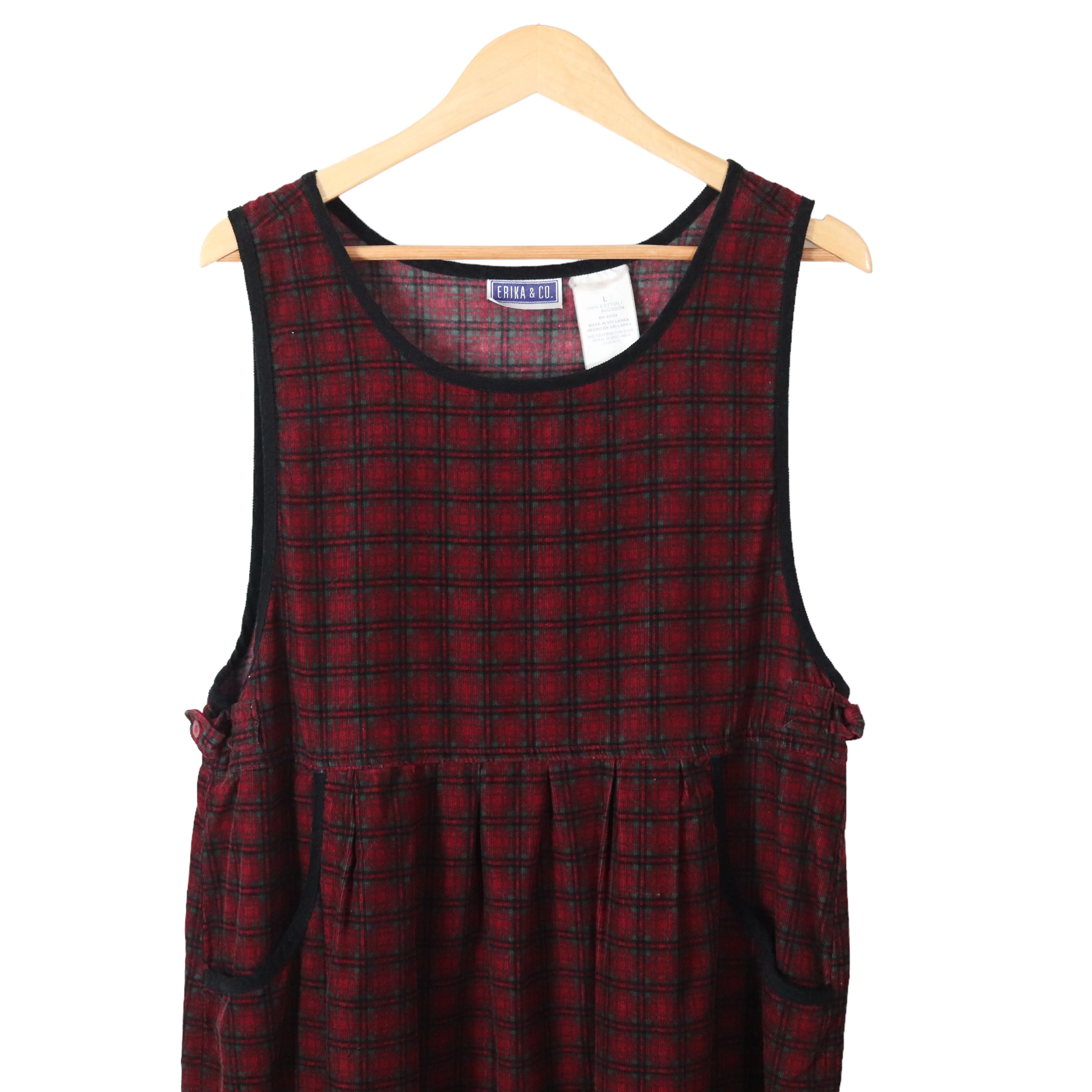 90s Red Plaid Corduroy Pinafore Jumper Dress Holiday By Erika - Image 8
