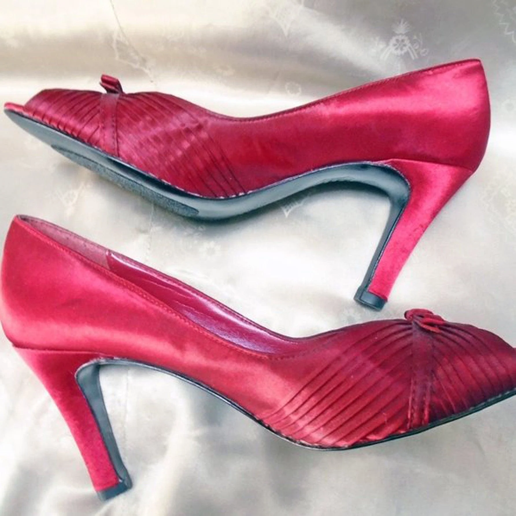 90s Red Satin Peeptoe Heels 4 Your Holiday Outfits By Kim Rogers - Image 5