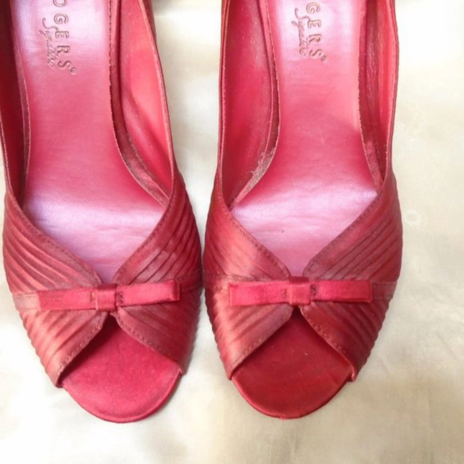 90s Red Satin Peeptoe Heels 4 Your Holiday Outfits By Kim Rogers - Image 6