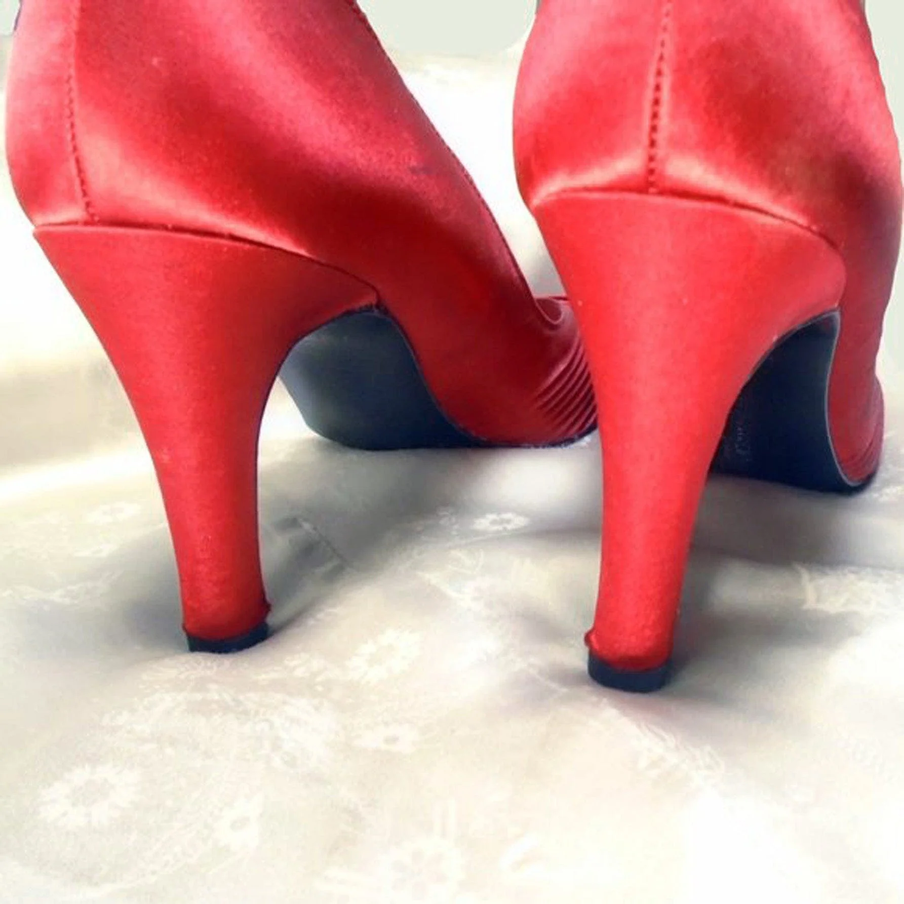 90s Red Satin Peeptoe Heels 4 Your Holiday Outfits By Kim Rogers - Image 8