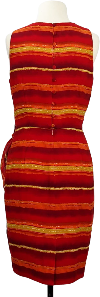 90s Red Stripe Sleeveless Faux Wrap Dress By Jones New York - Image 2