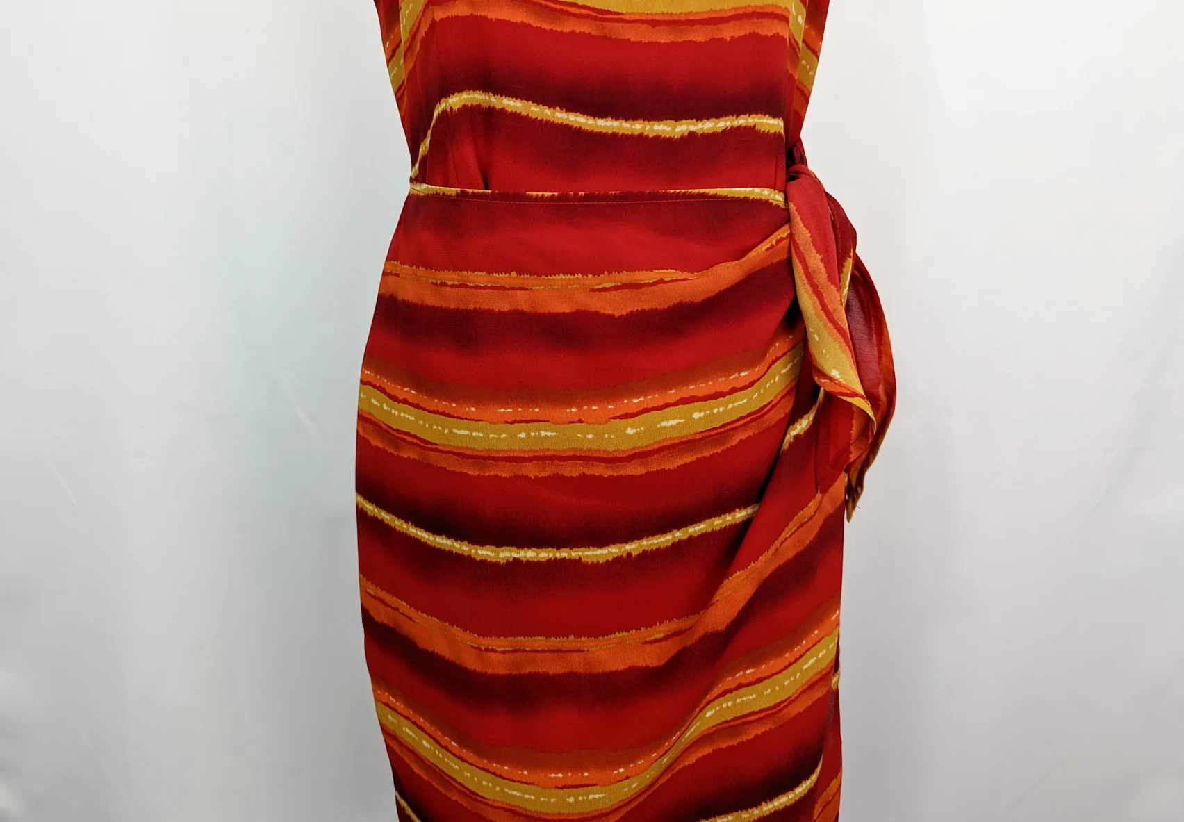 90s Red Stripe Sleeveless Faux Wrap Dress By Jones New York - Image 4