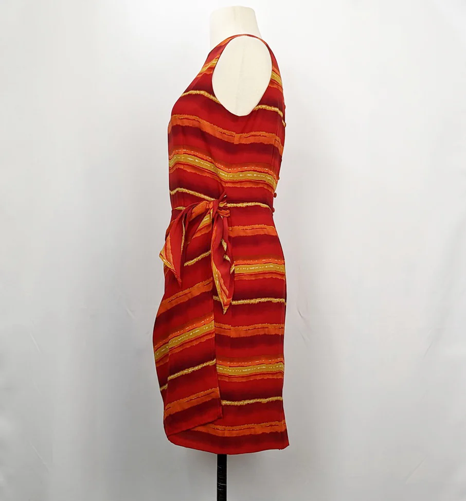 90s Red Stripe Sleeveless Faux Wrap Dress By Jones New York - Image 5