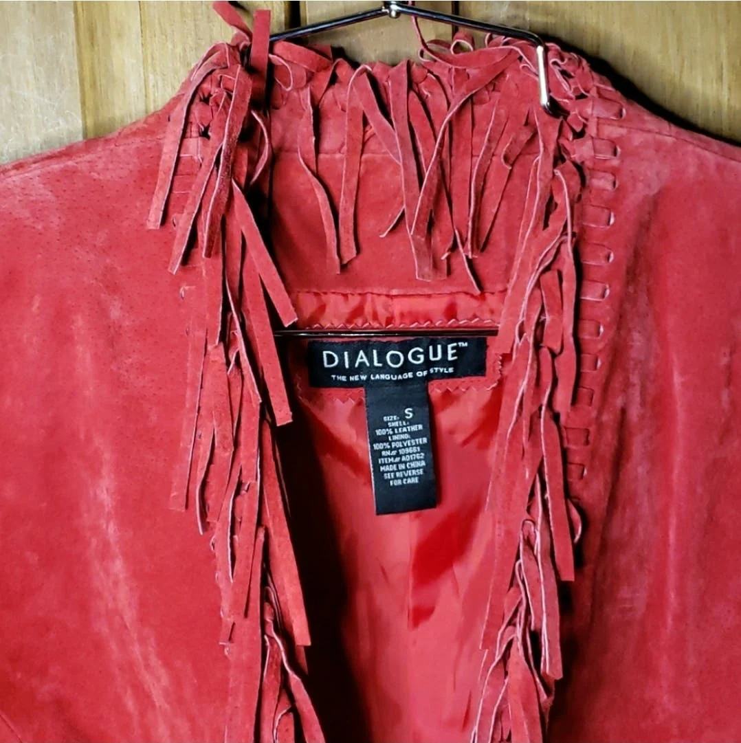 90's Red Suede Leather Western Fringe Jacket by Dialouge - Image 3