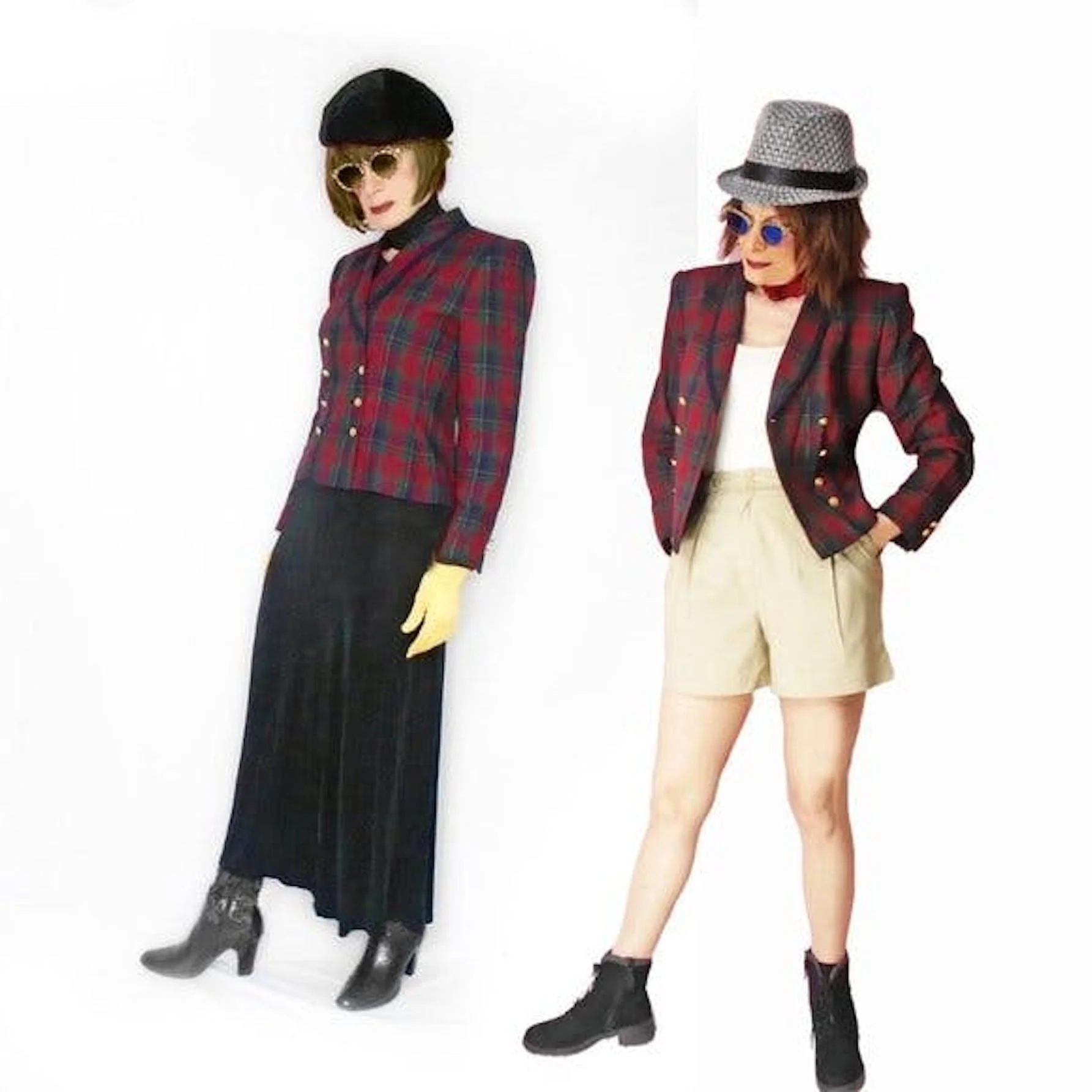 90s Red Tartan Curvy Blazer Jacket Is Festive By Kasper Asl - Image 6