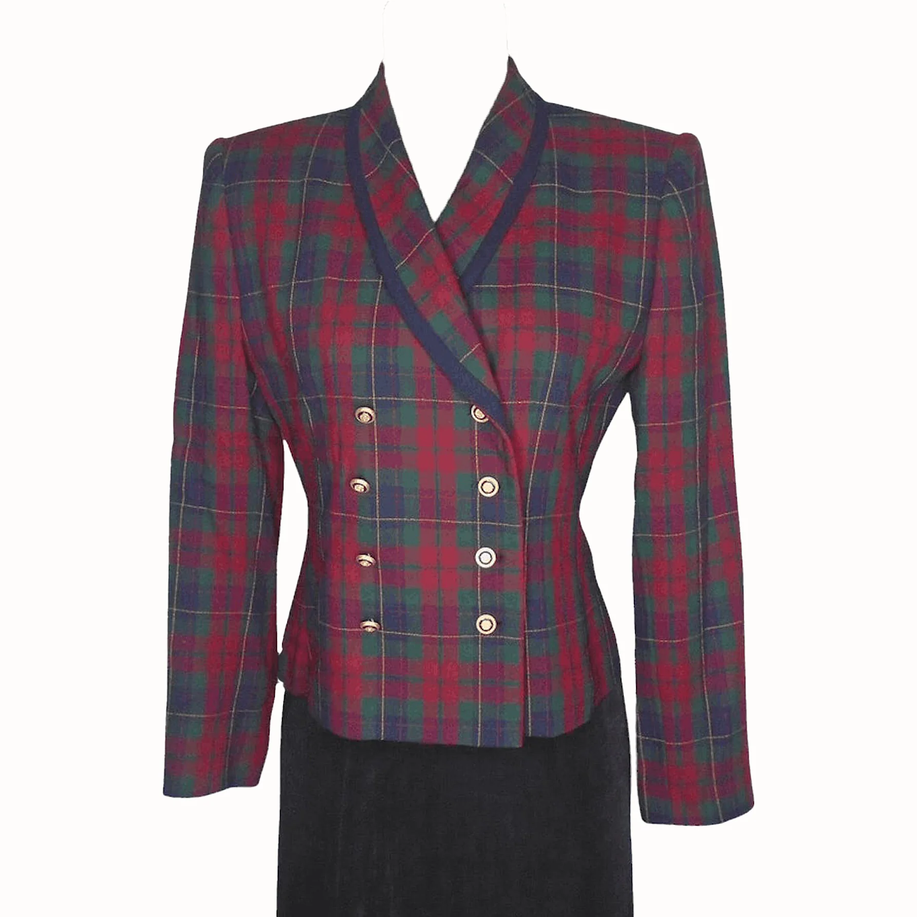90s Red Tartan Curvy Blazer Jacket Is Festive By Kasper Asl - Image 9