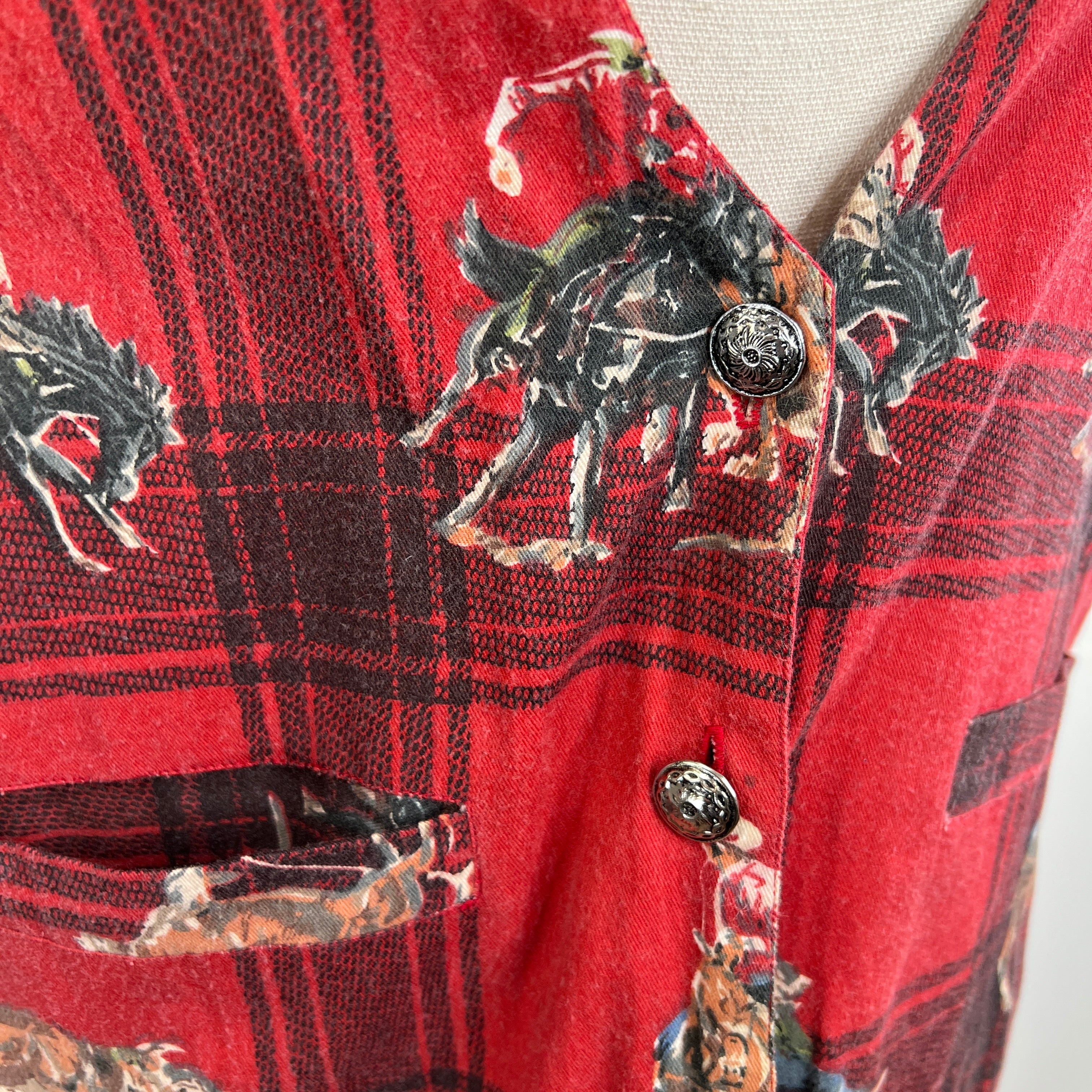 90s Red Western Plaid Rodeo Cowboy Vest by Atlast & Co - Image 3