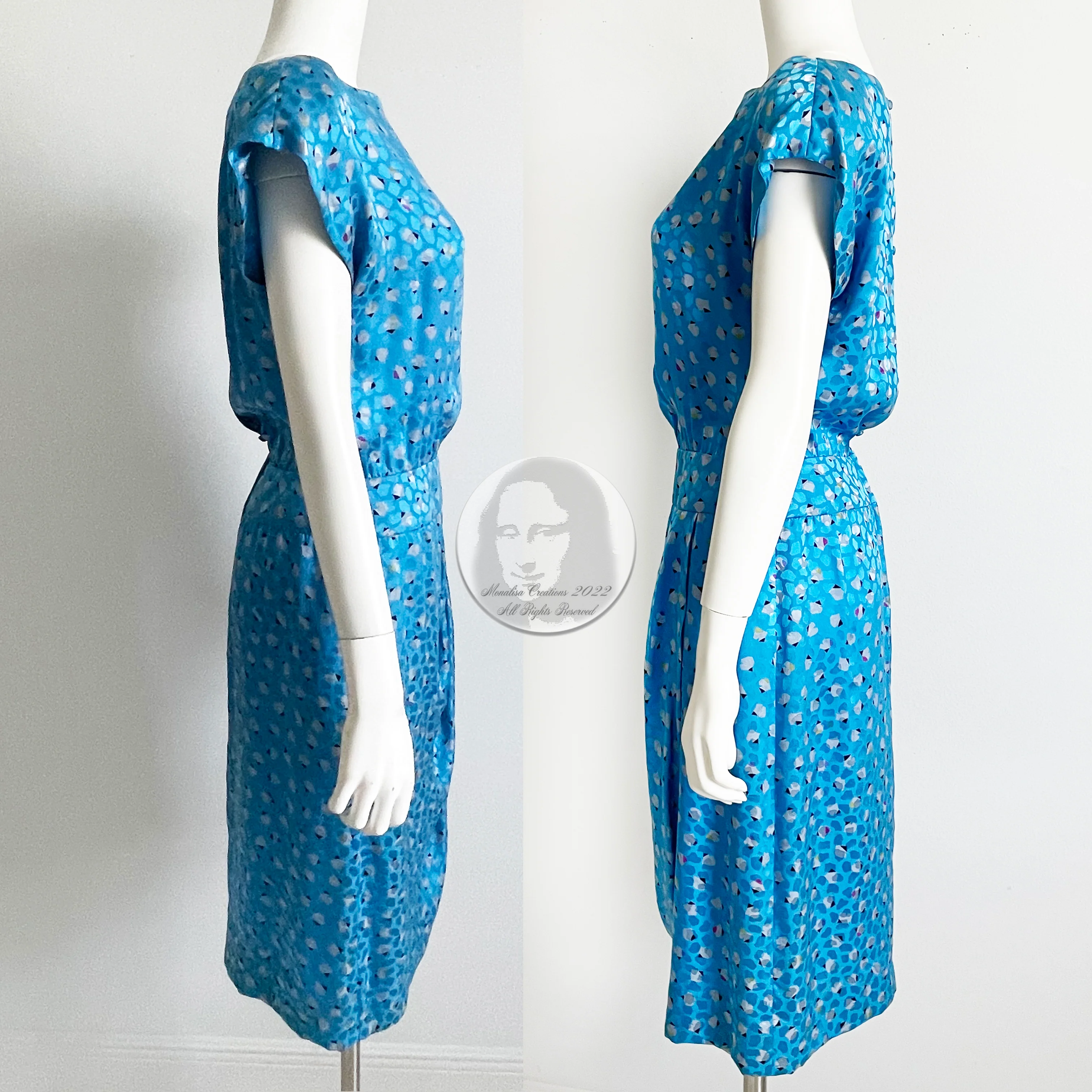 90s Retro Silk Jacquard Dress Abstract Print Faux Wrap By Albert Nipon Boutique - Image 10