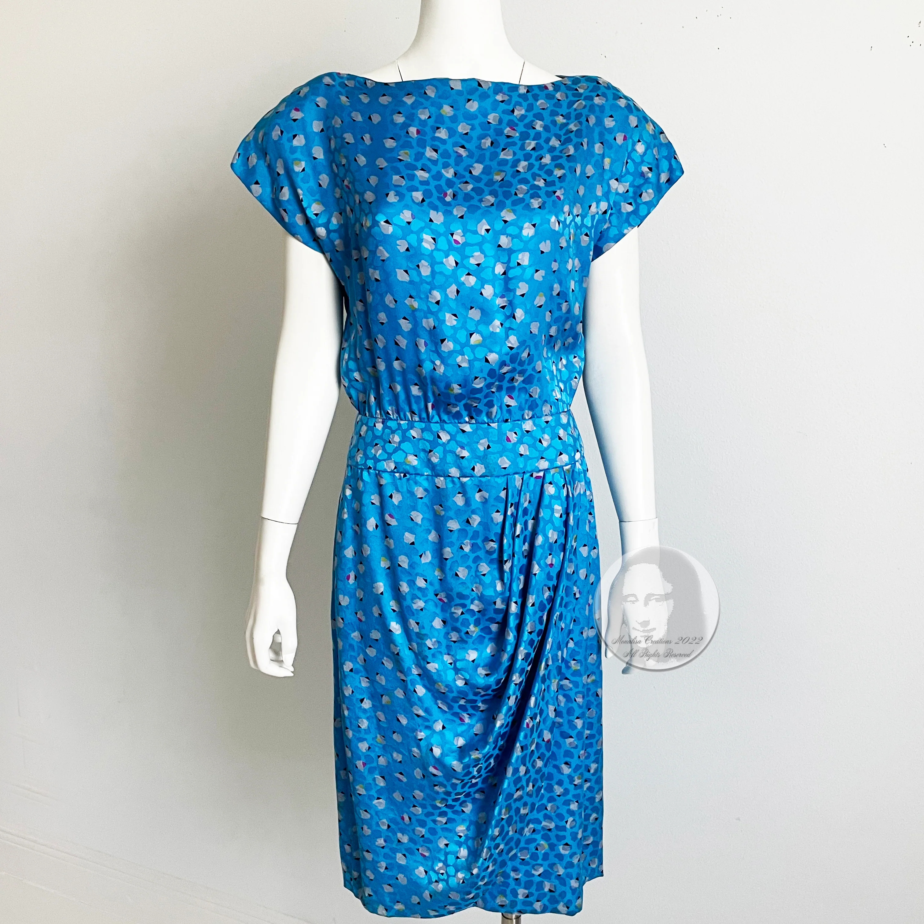 90s Retro Silk Jacquard Dress Abstract Print Faux Wrap By Albert Nipon Boutique - Image 3