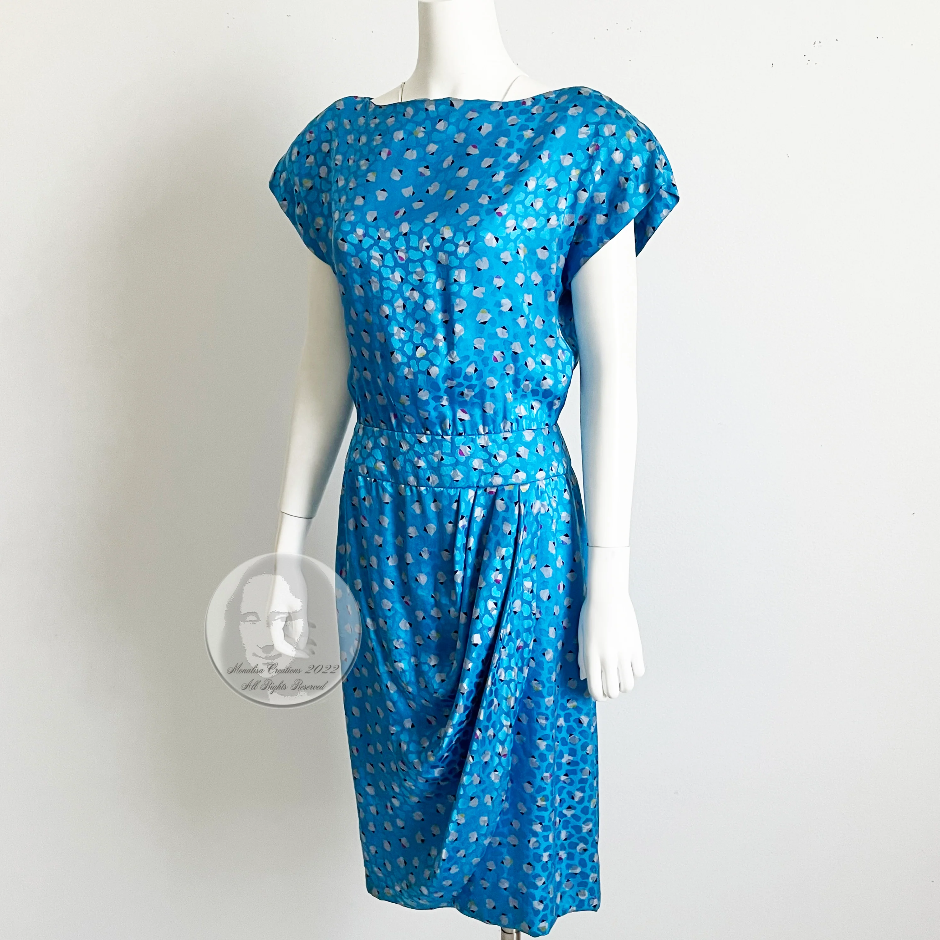 90s Retro Silk Jacquard Dress Abstract Print Faux Wrap By Albert Nipon Boutique - Image 5