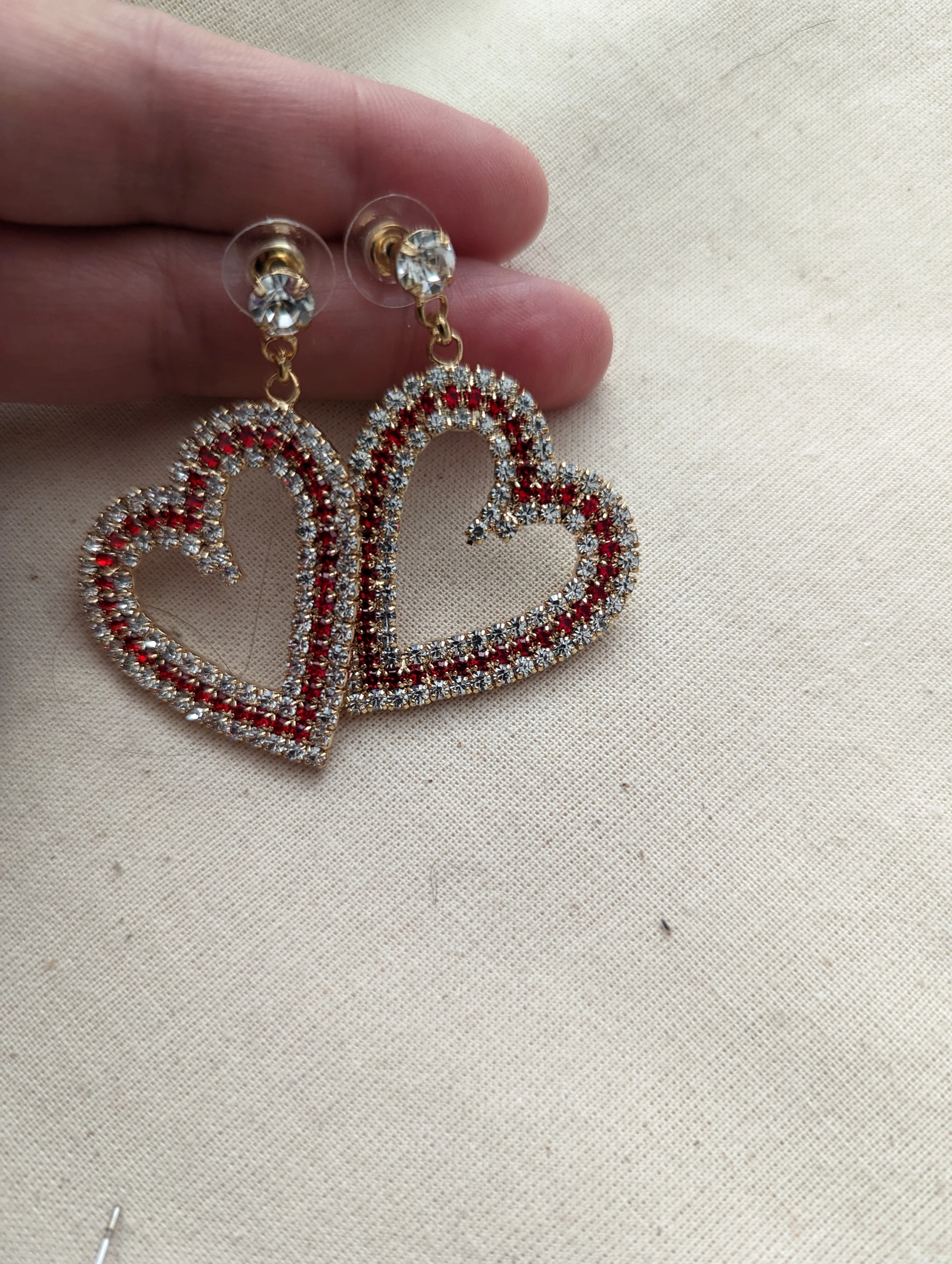 90s Rhinestone Heart Dangle Earrings - Image 3