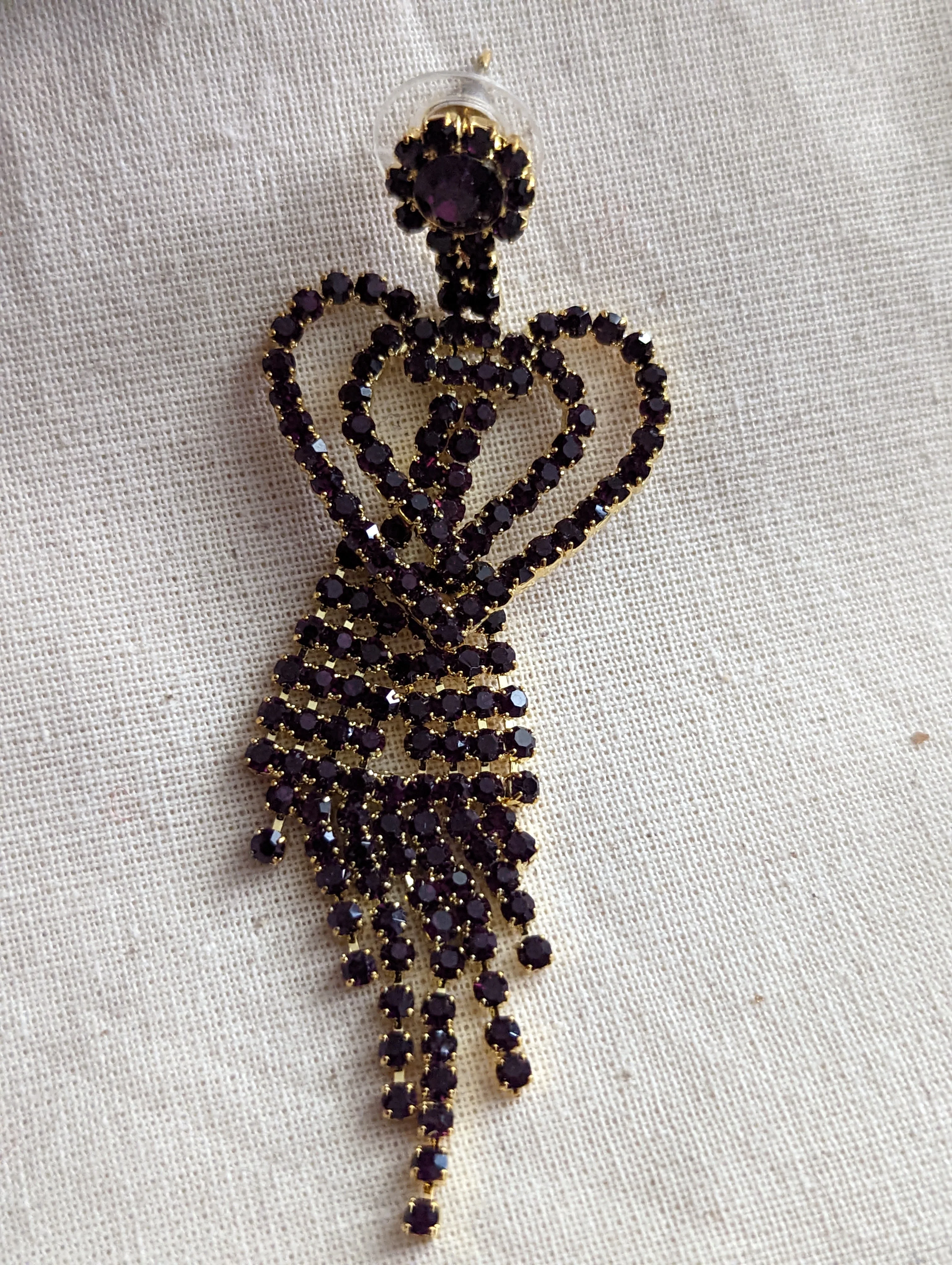90s Rhinestone Heart Fringe Earrings - Image 2