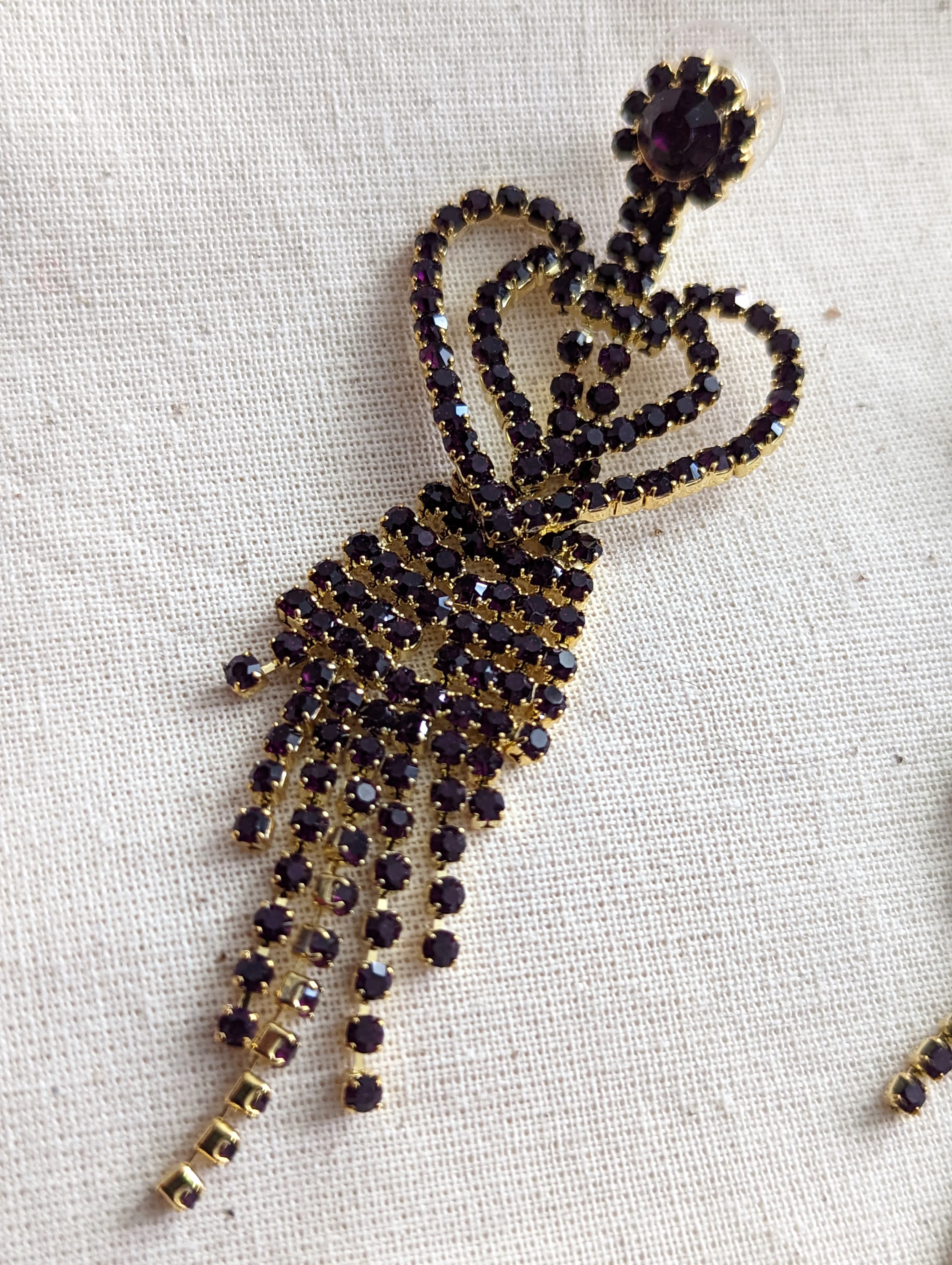 90s Rhinestone Heart Fringe Earrings - Image 8