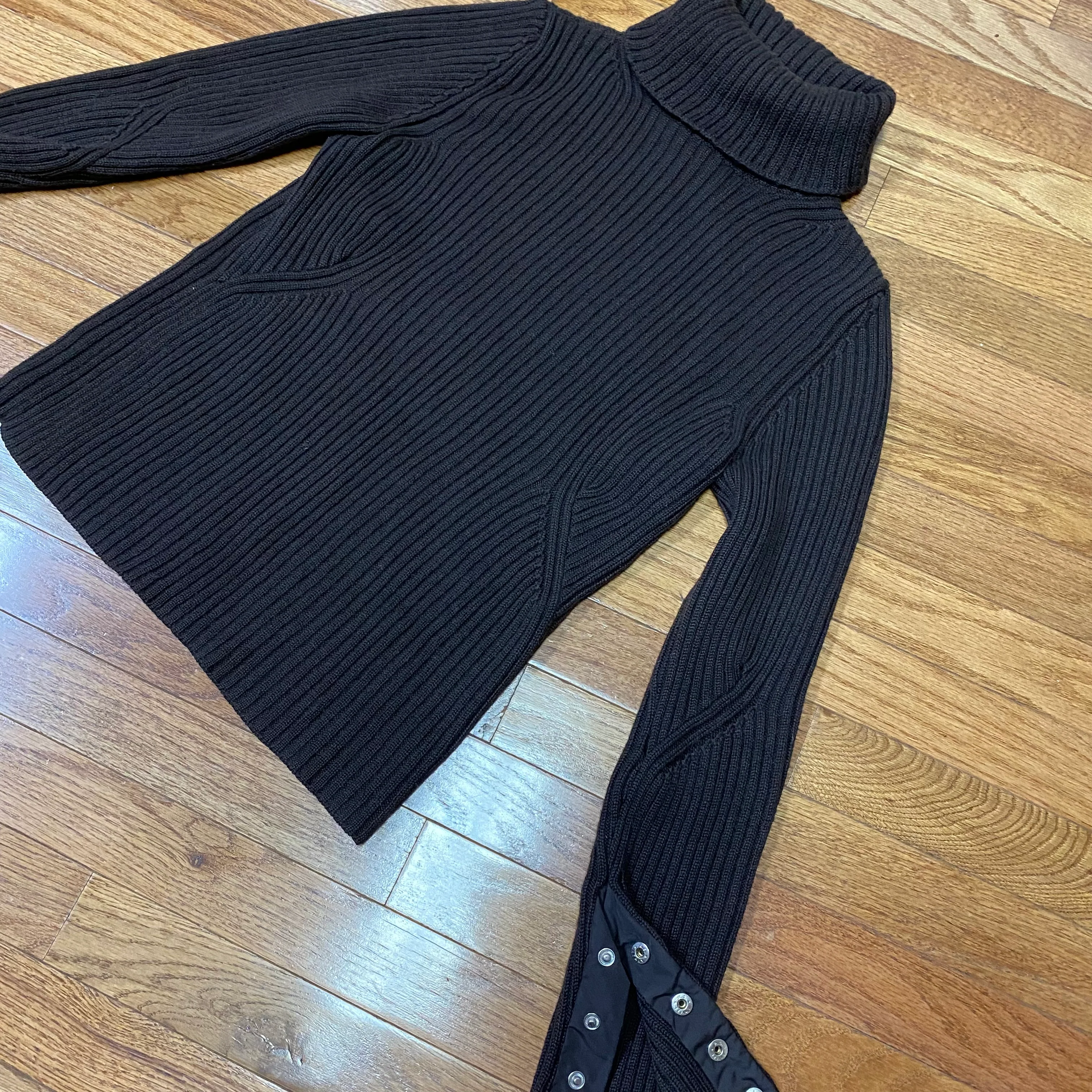 90s Ribbed Brown Turtleneck Meraino Wool Blend Sweater By Clorinda - Image 3