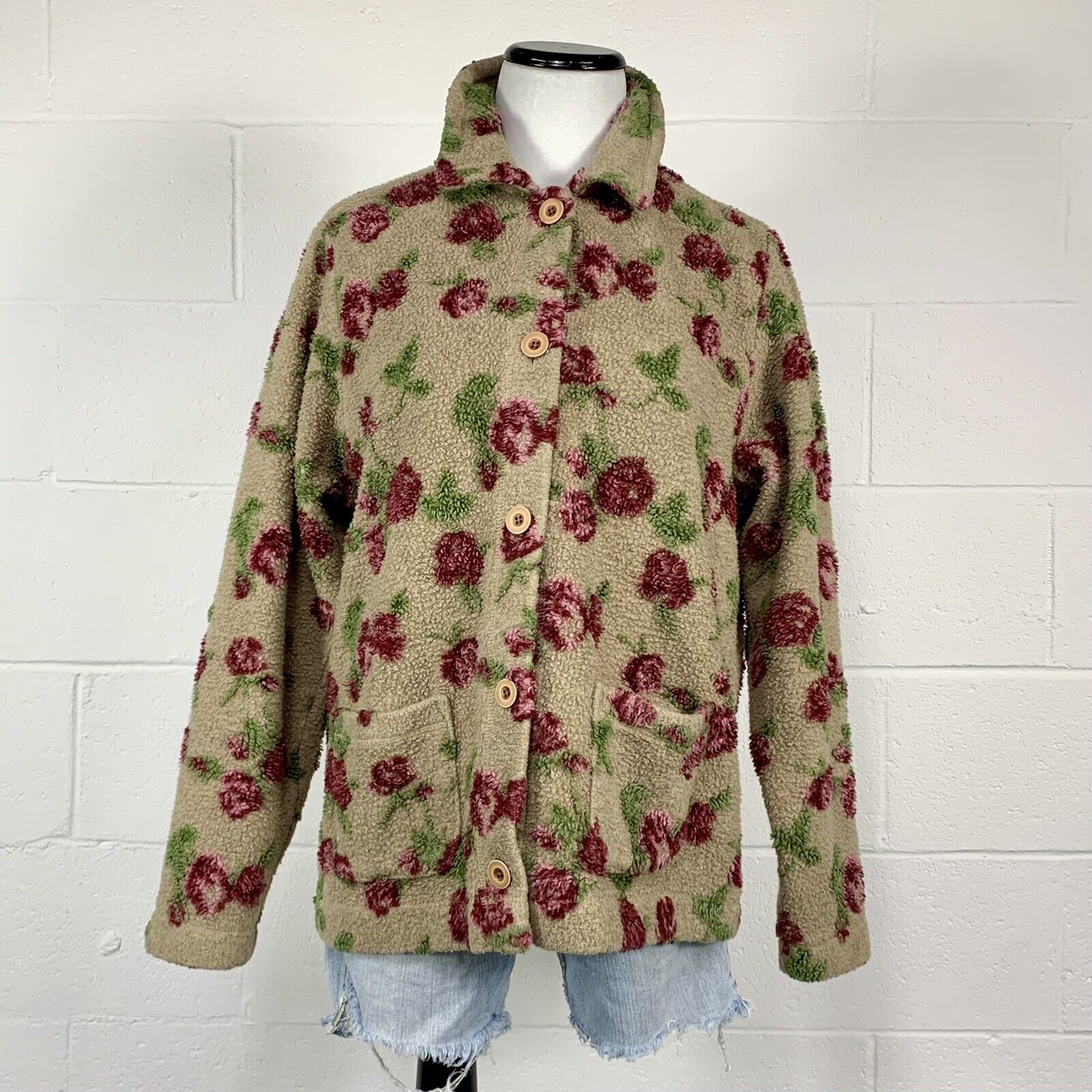 90s Rose Floral Teddy Fleece Workwear Chore Shacket By L.L. Bean - Image 12