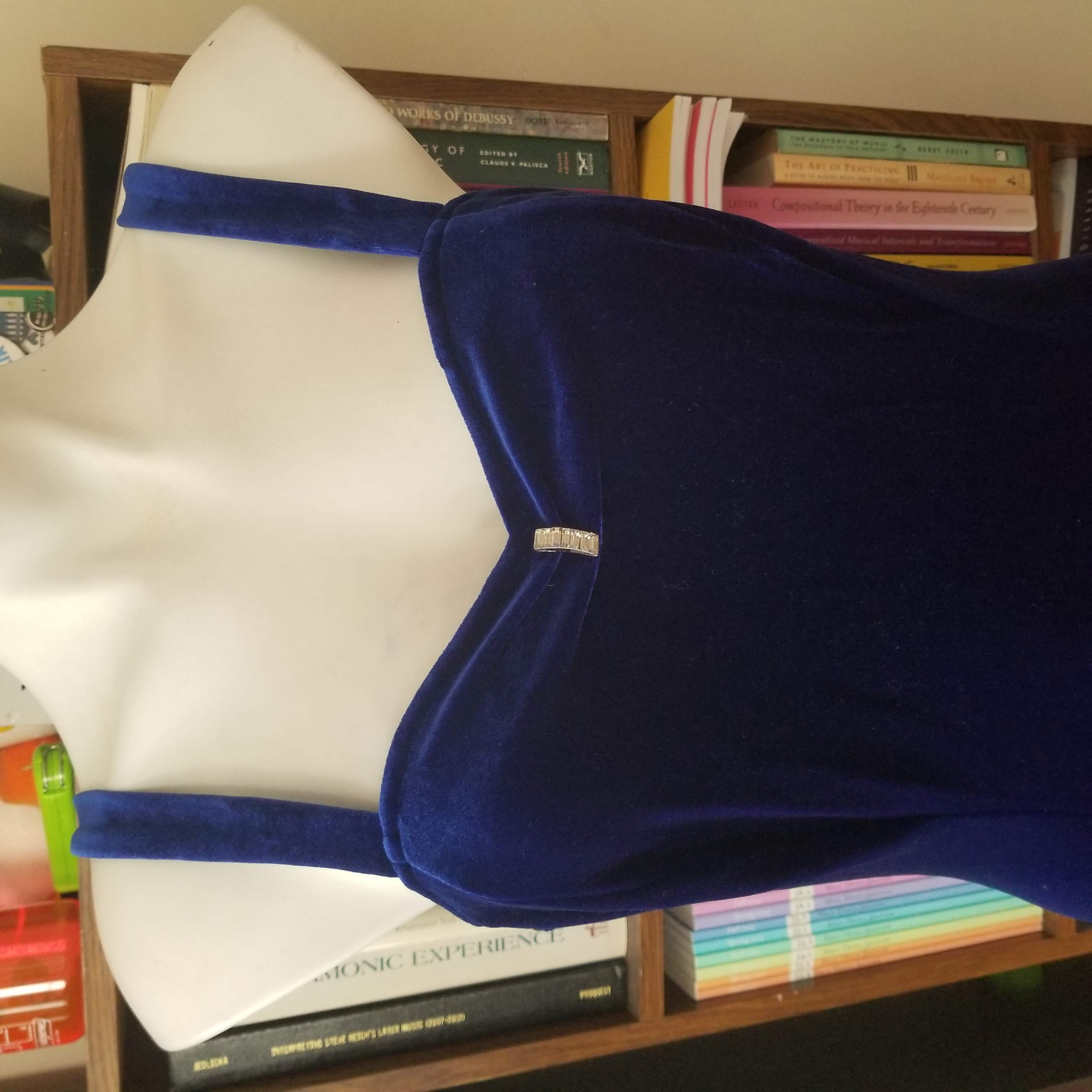 90s Royal Blue/purple Velour Bodycon Gown With Slit By Onyx Nite - Image 3