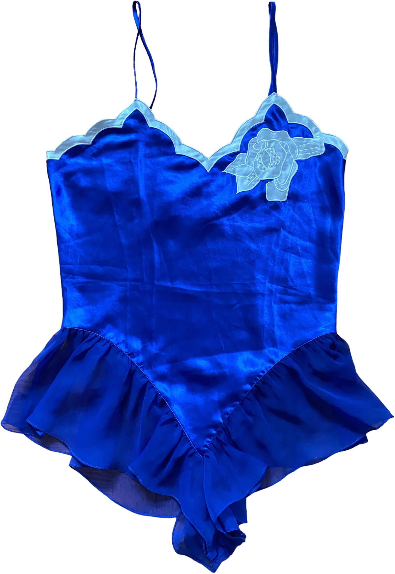 90s Royal Blue With White Rose Apique Nightie By Victoria's Secret