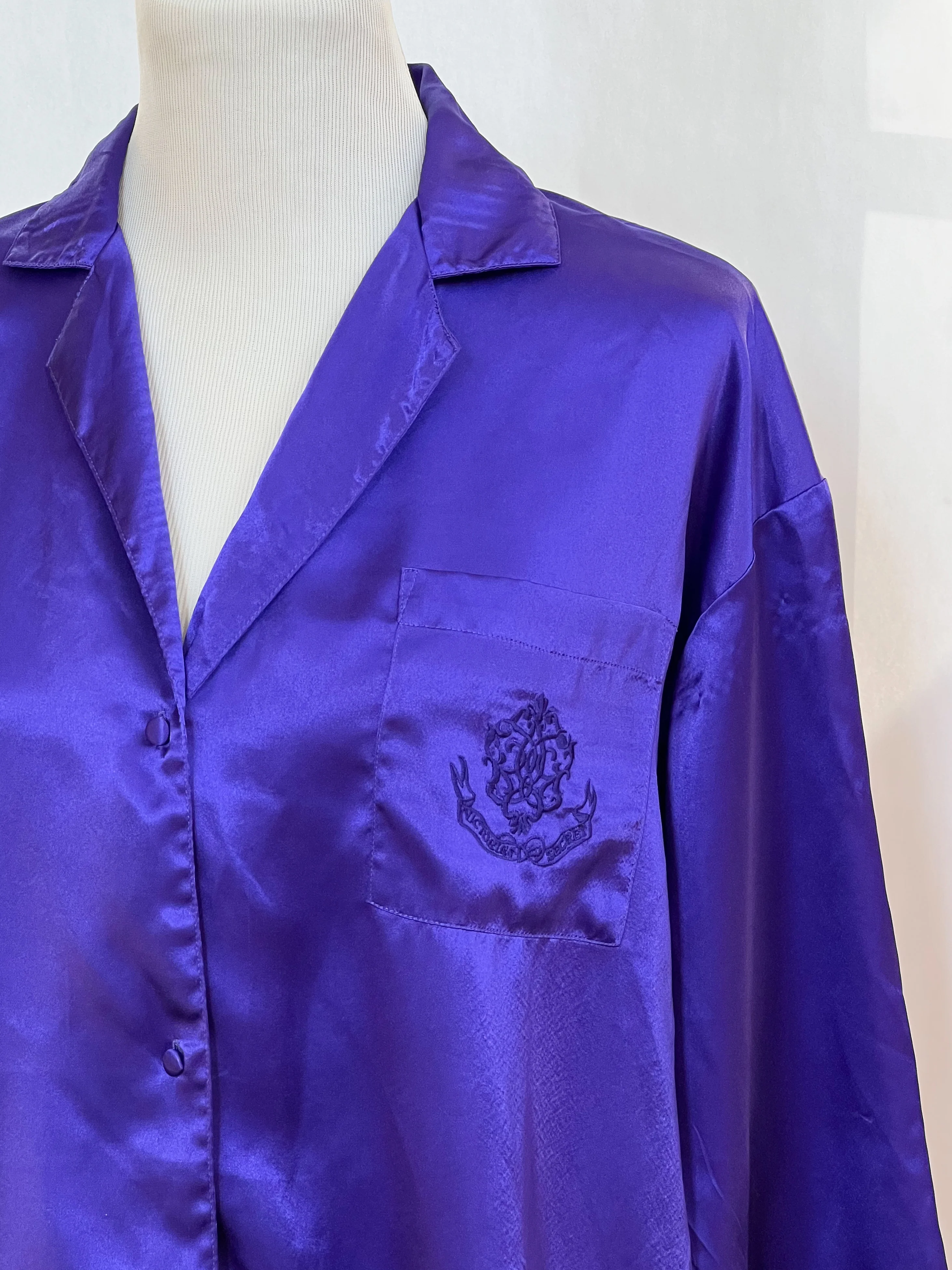 90s Royal Purple Silky Button Up Top By Victoria's Secret Gold Label - Image 3